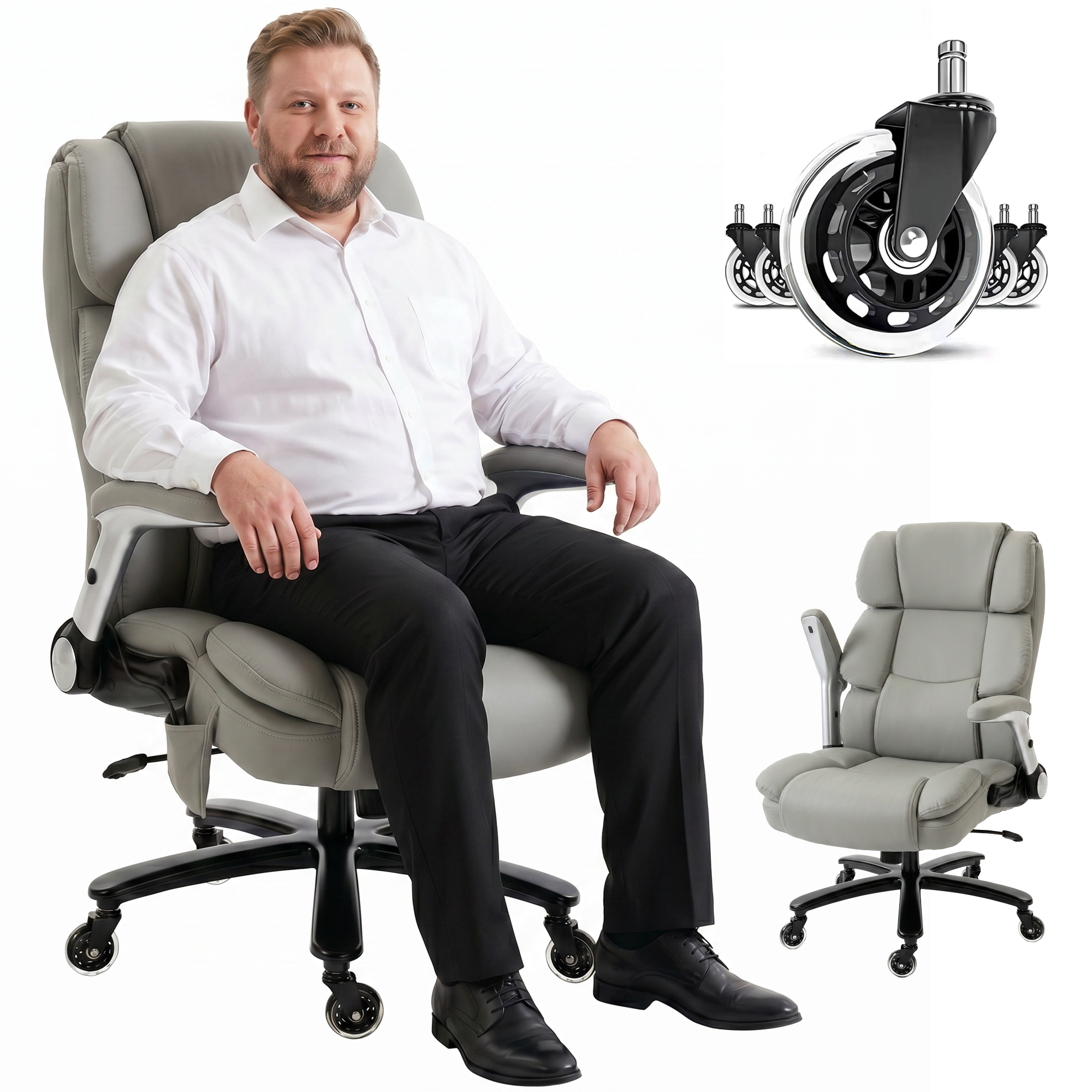 Ergonomic Office Chair with Inflatable Adjustable Lumbar Support, 400 Lbs Heavy Duty High Back Desk Chair, Black (Drop Shipping Only, Not for Amazon)