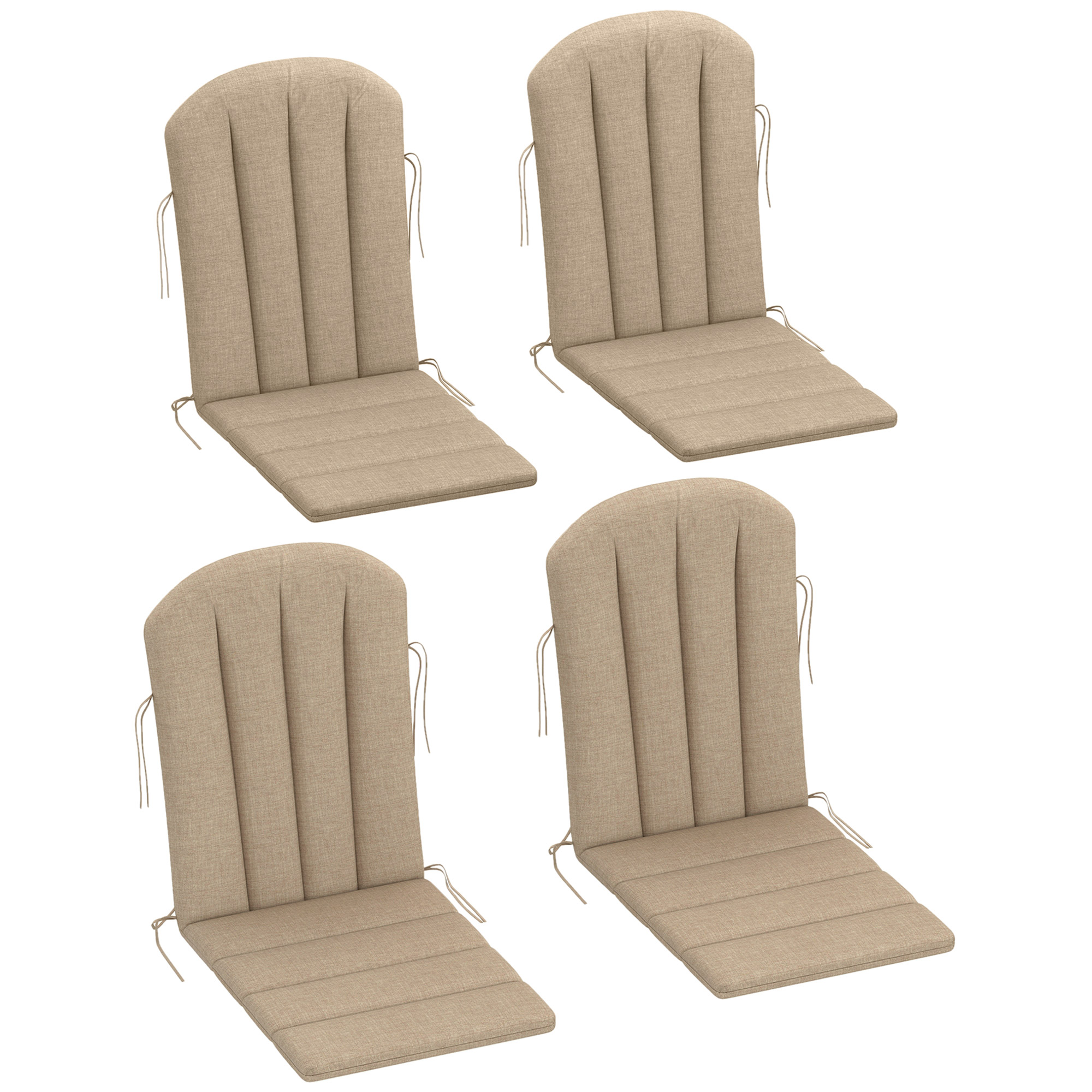 Set of 4 Outdoor Chair Cushions, High Back Adirondack Chair Cushion with Ties, High-Density Foam, Beige (Drop Shipping Only, Not for Amazon)
