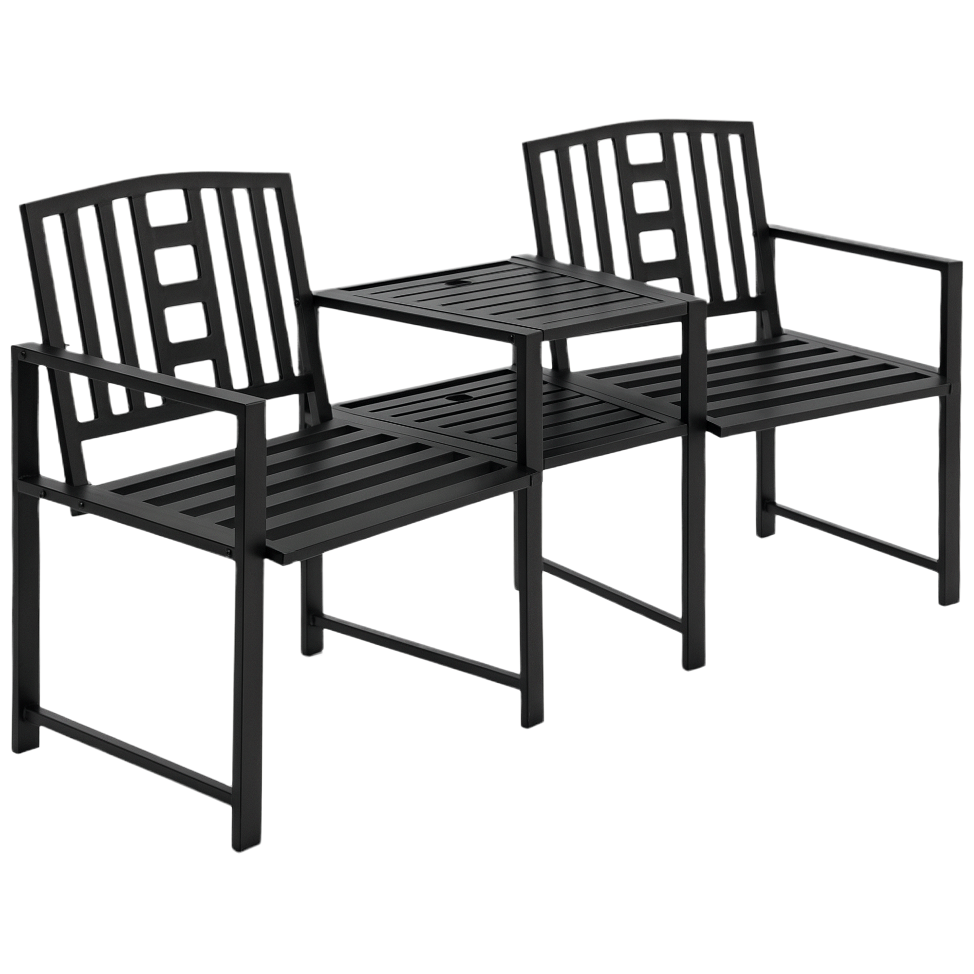 2 Seat Garden Chair Bench Loveseats w/Coffee Table Slatted Design Patio Yard (Drop Shipping Only, Not for Amazon)