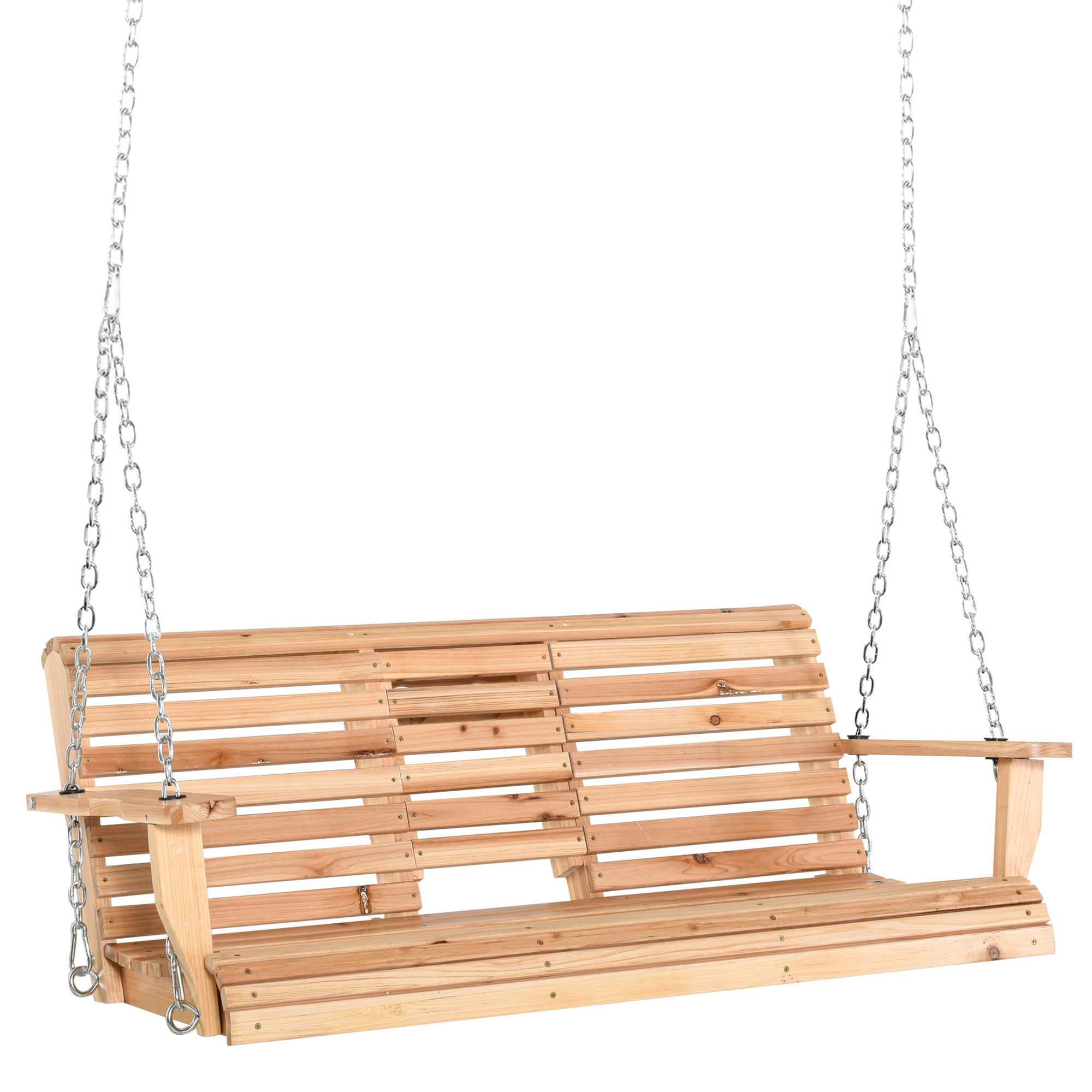 3-Seater Wood Porch Swing, Patio Swing Bench with Folding Coffee Table, Cup Holders, 440lbs Weight Capacity, Natural (Drop Shipping Only, Not for Amazon)