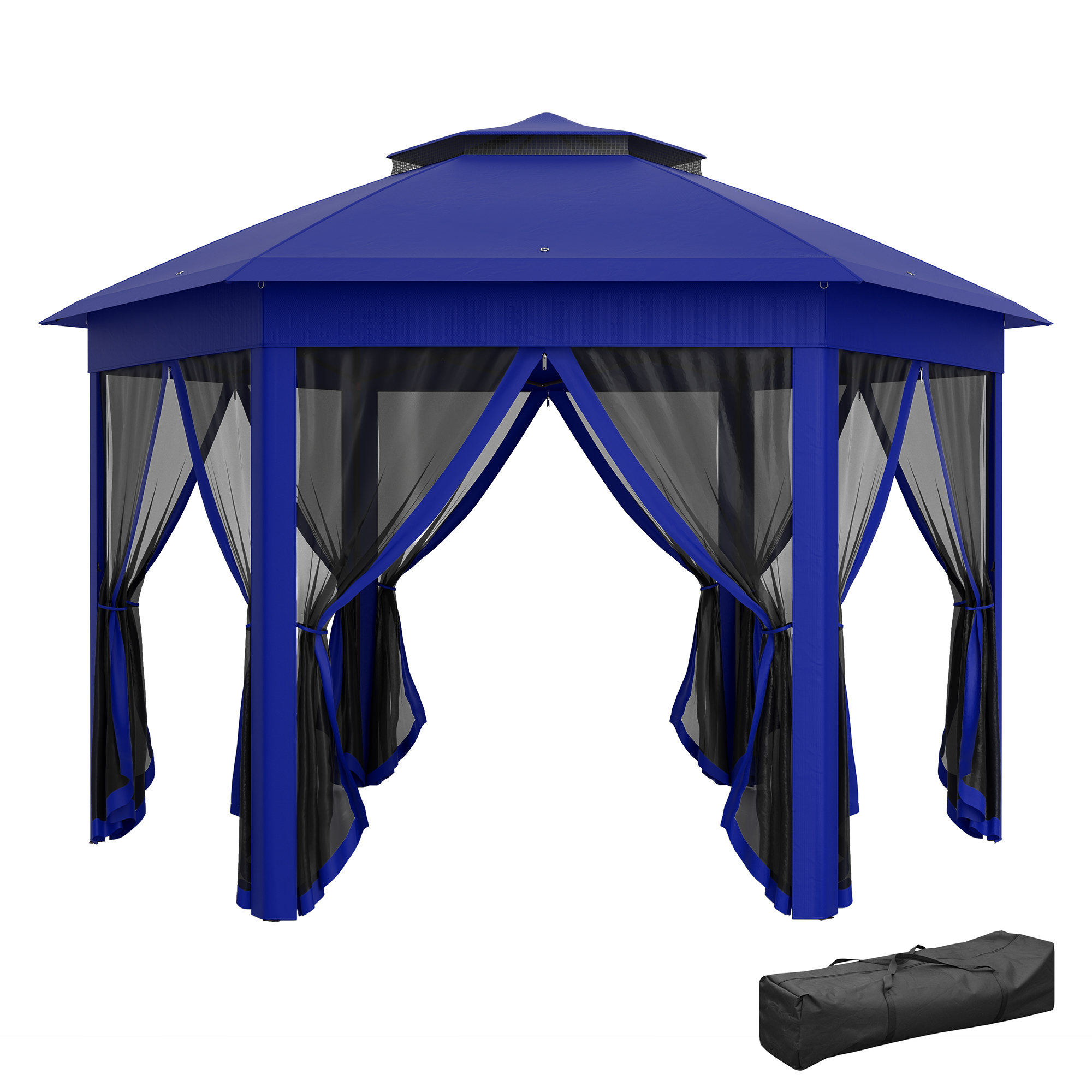 13' x 13' Pop Up Gazebo Hexagonal Canopy Shelter with 6 Zippered Mesh Netting for Patio Backyard Garden Wedding Party (Drop Shipping Only, Not for Amazon)