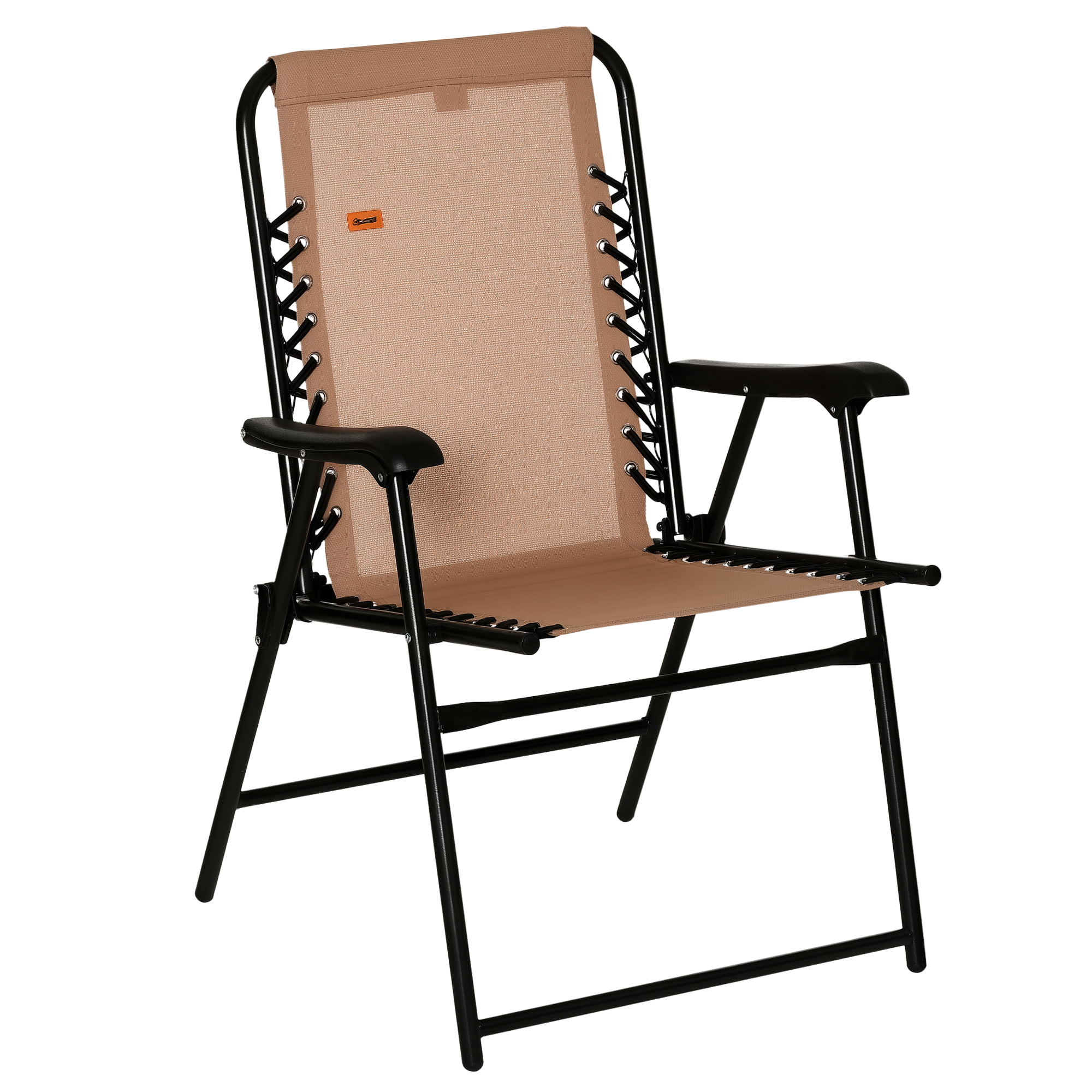Patio Folding Chair, Outdoor Bungee Sling Chair w/ Armrests, Portable Lawn Chair for Camping, Garden, Beige (Drop Shipping Only, Not for Amazon)