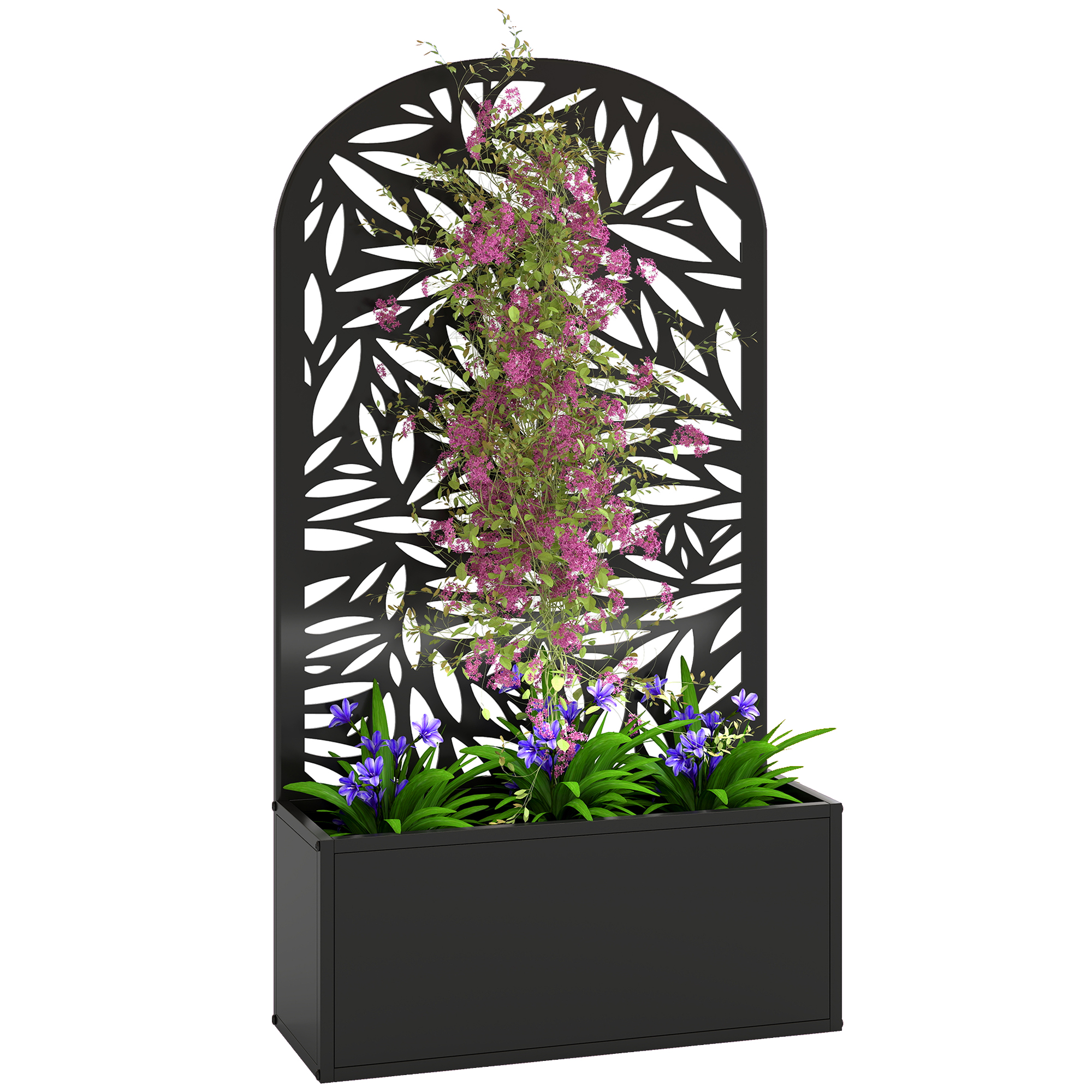 Metal Garden Bed for Garden with Trellis, Wall Mounted or Freestanding Raised Planter with Curved Privacy Screen (Drop Shipping Only, Not for Amazon)