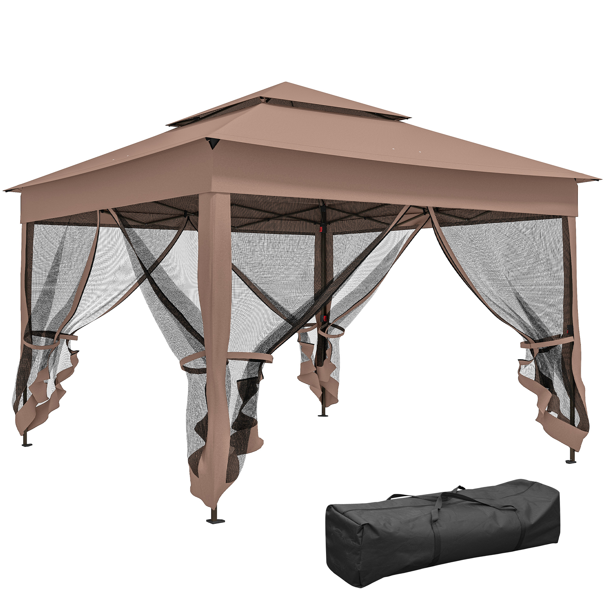 Outdoor Patio Pop Up Canopy Gazebo Shelter with Zipper Netting, Carry Bag, 11' x 11', Light Gray (Drop Shipping Only, Not for Amazon)