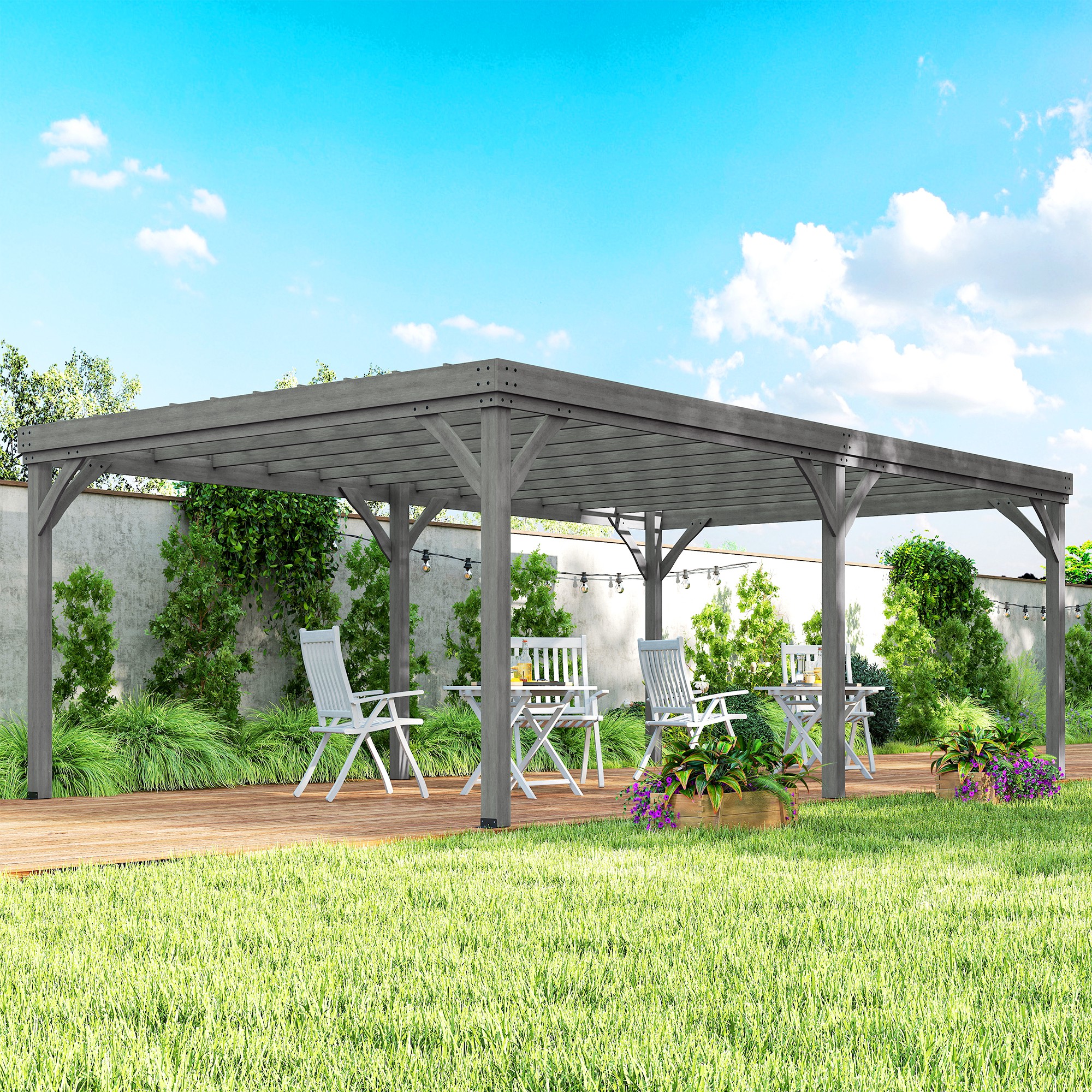 12' x 20' Outdoor Wooden Pergola, Grape Vine Gazebo with Concrete Anchors for Garden, Patio, Backyard, Deck, Gray (Drop Shipping Only, Not for Amazon)