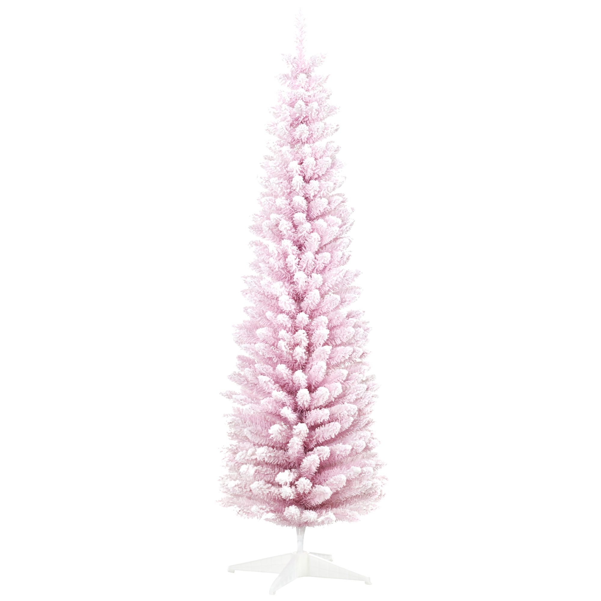 7' Decorated Christmas Tree Snow Flocked Artificial Christmas Tree with Pencil Shape, Realistic Branches, Pink (Drop Shipping Only, Not for Amazon)