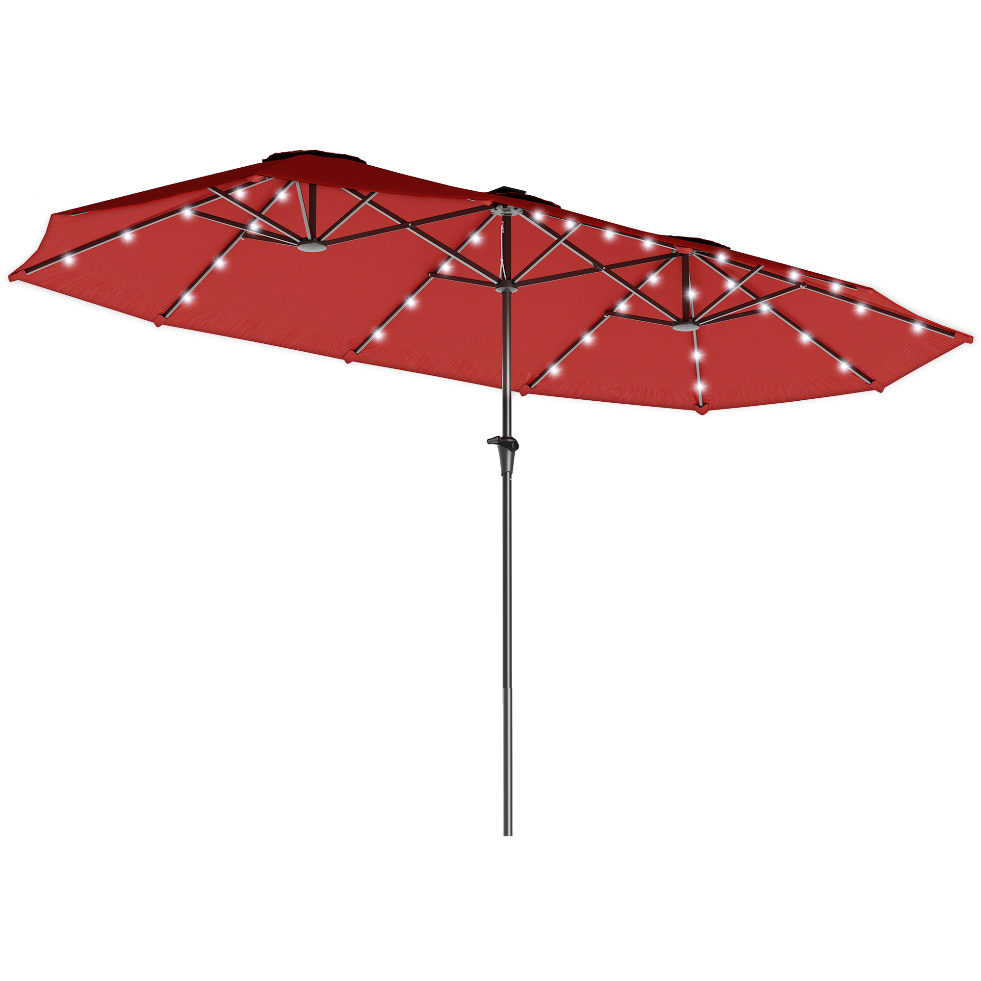 13ft Double-Sided Market Umbrella, Large Patio Umbrella with Solar Lights, Crank Handle for Garden, Pool, Yard, Wine Red (Drop Shipping Only, Not for Amazon)
