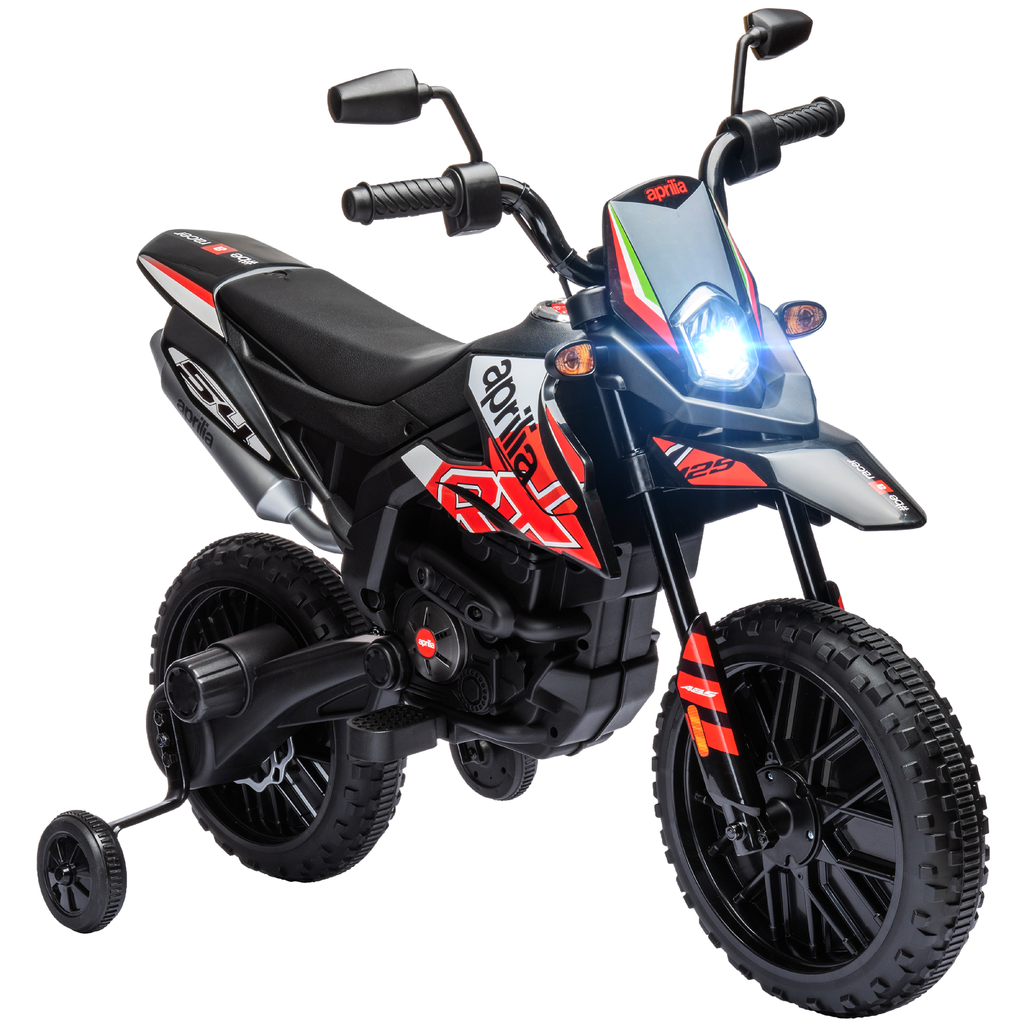 12V Aprilia Licenced Kids Motorcycle with Training Wheels, Spring Suspension, LED Light, USB, Music, Red (Drop Shipping Only, Not for Amazon)