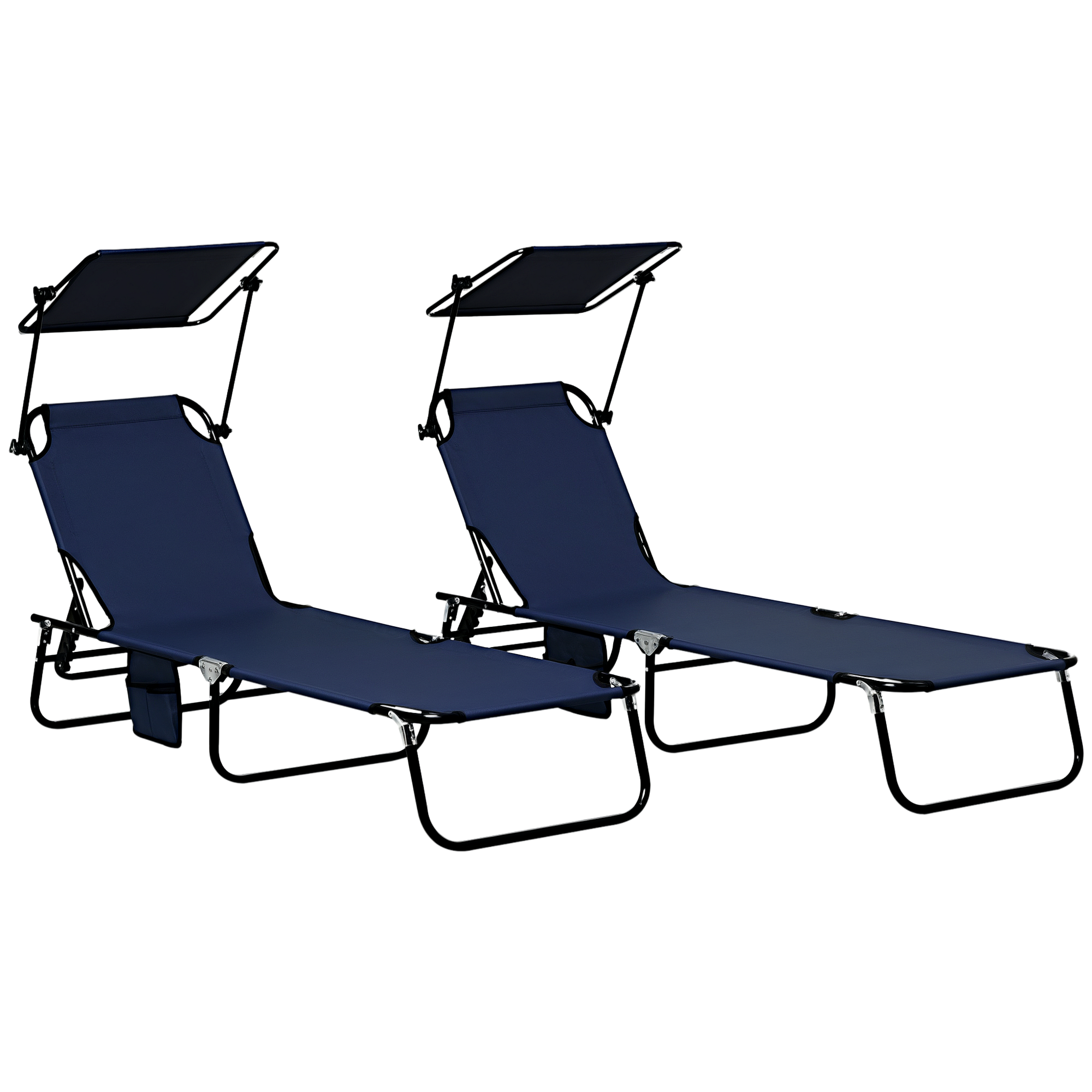 Set of Two Folding Sun Loungers, with Adjustable Backs and Sun Canopies - Dark Blue (Drop Shipping Only, Not for Amazon)