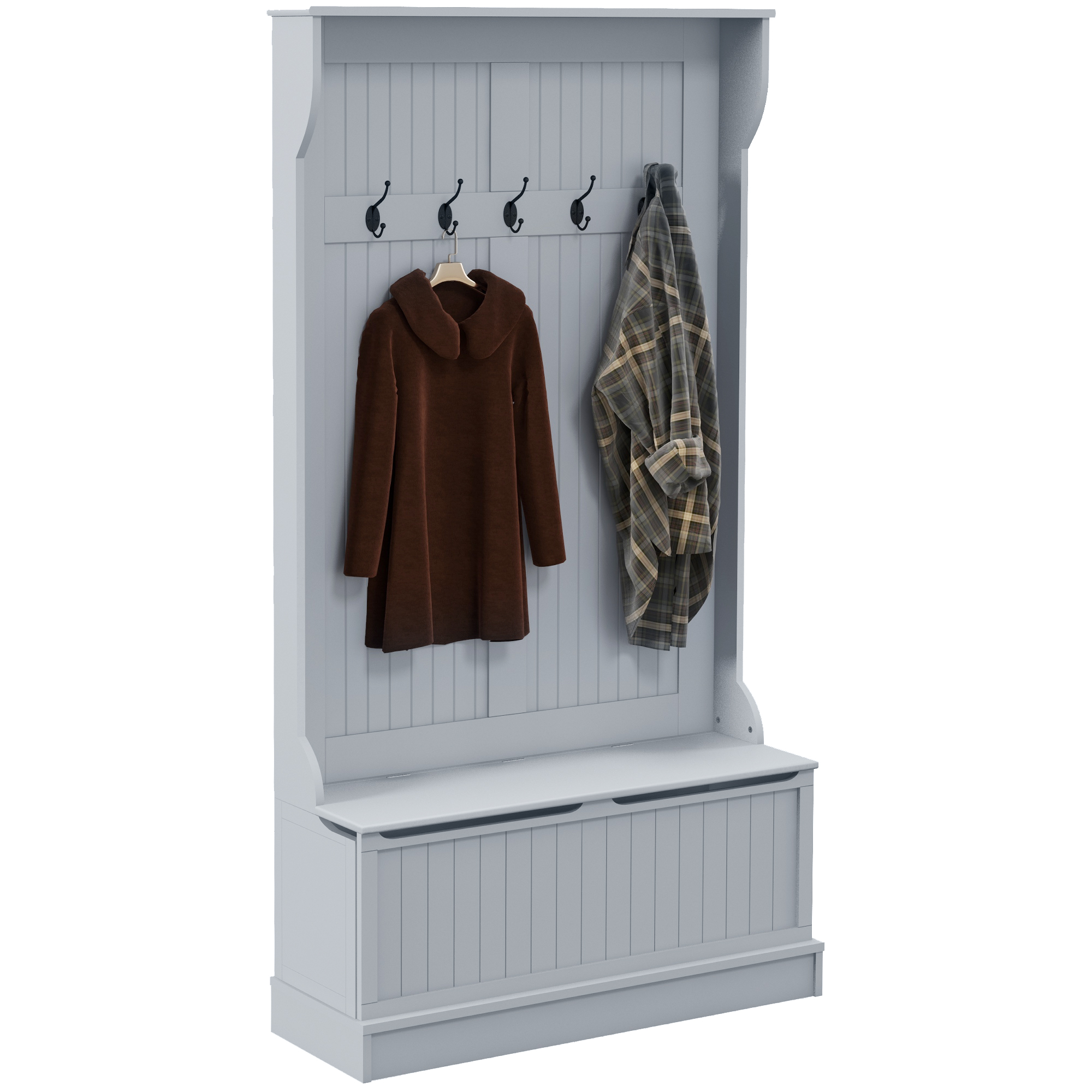 3-In-1 Entryway Bench with Coat Rack, Hall Tree with Bench and Shoe Storage, 5 Hooks for Hallway Cream White (Drop Shipping Only, Not for Amazon)