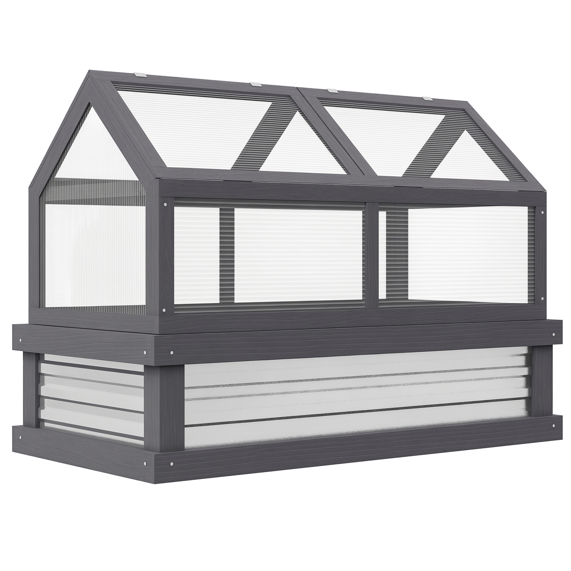 Raised Garden Flower Bed Kit w/ Greenhouse, Wooden Cold Frame Planter, Gray (Drop Shipping Only, Not for Amazon)