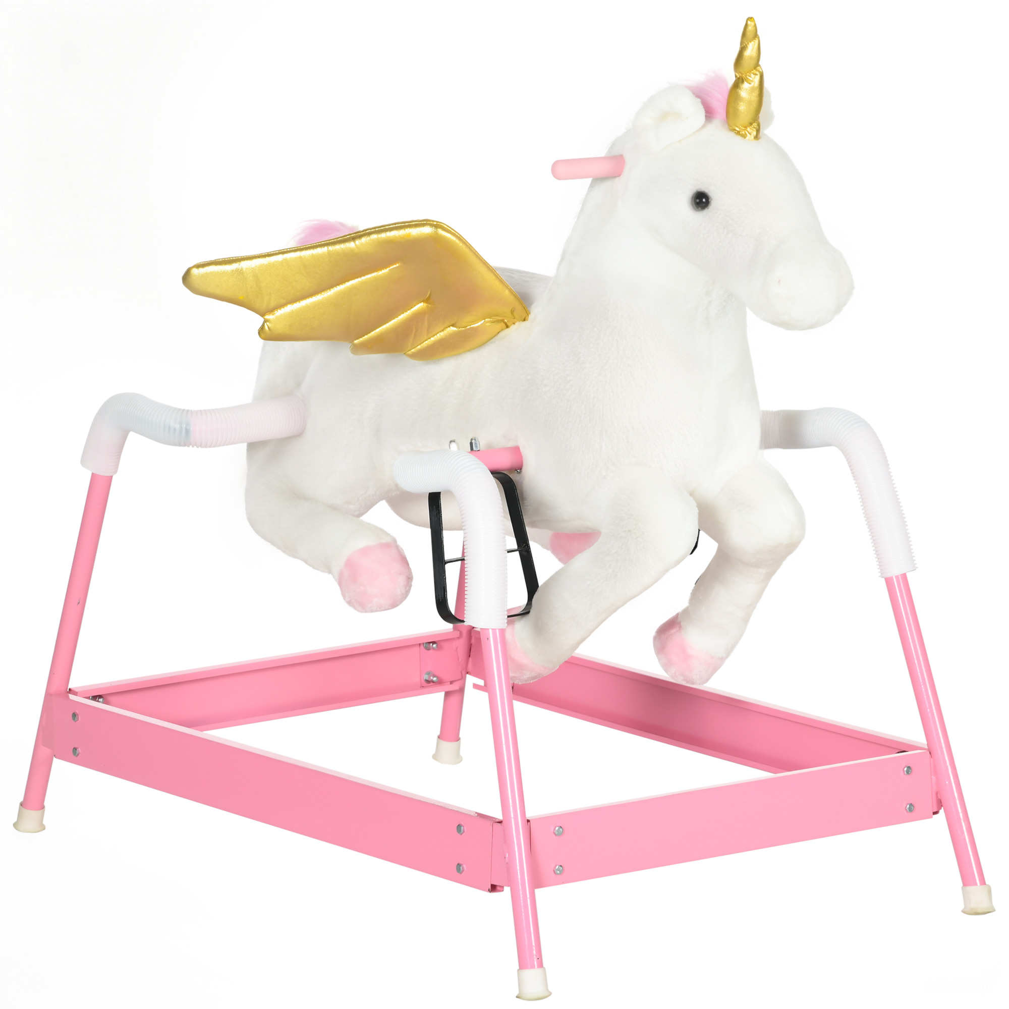 Kids Spring Rocking Horse Unicon, Ride on Horse for Girls and Boys with Sounds, Plush Animal Ride-on Toy with Soft Feel, Interactive Toy for Kids, Pink (Drop Shipping Only, Not for Amazon)