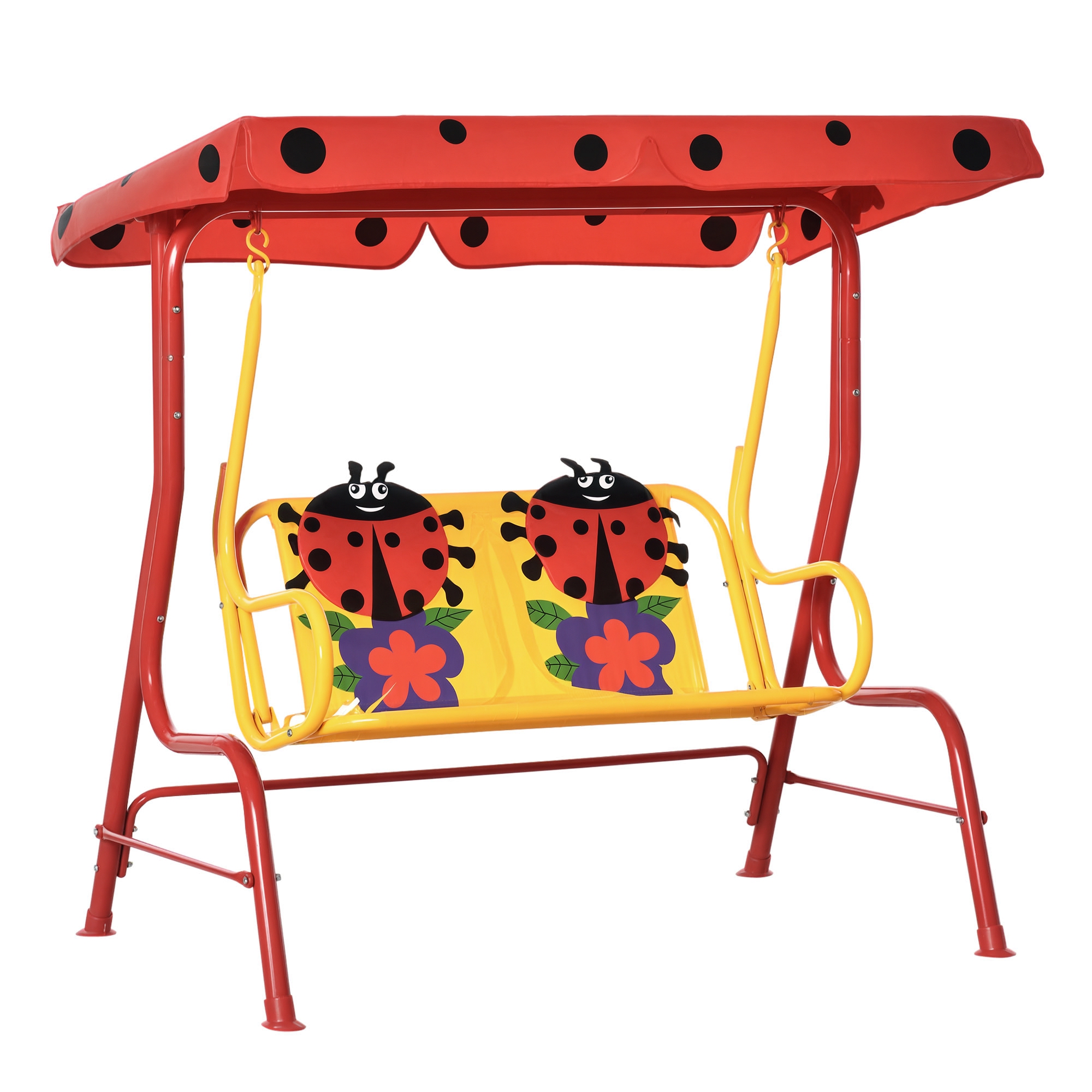 Kids Patio Swing, Adjustable Canopy Swing Glider, Kids Outdoor Swing Chair with 2 Seats, Seat-Belted Safety, Green (Drop Shipping Only, Not for Amazon)