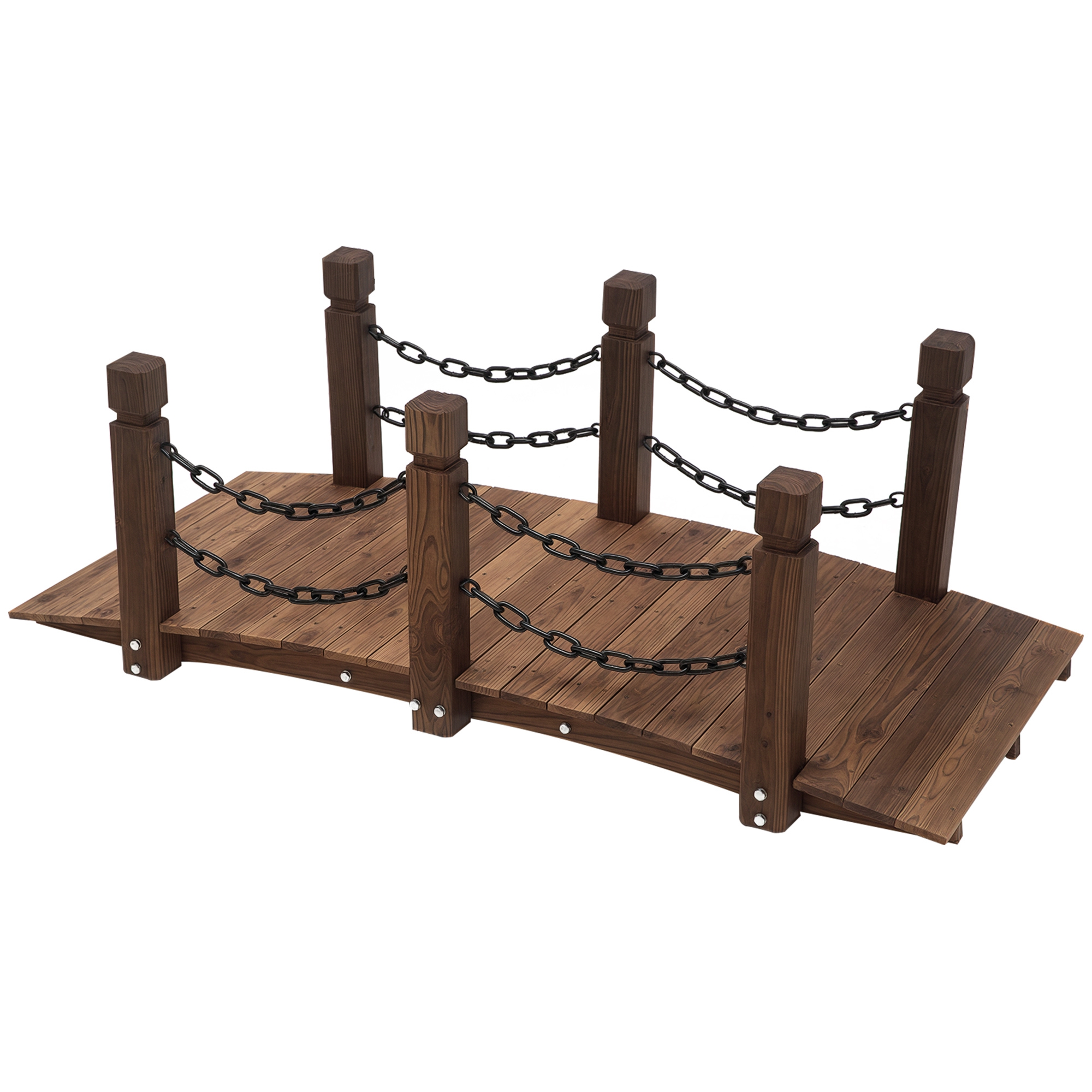 5 ft Wooden Garden Bridge Arc Footbridge with Metal Chain Railings & Solid Fir Construction, Carbonized (Drop Shipping Only, Not for Amazon)