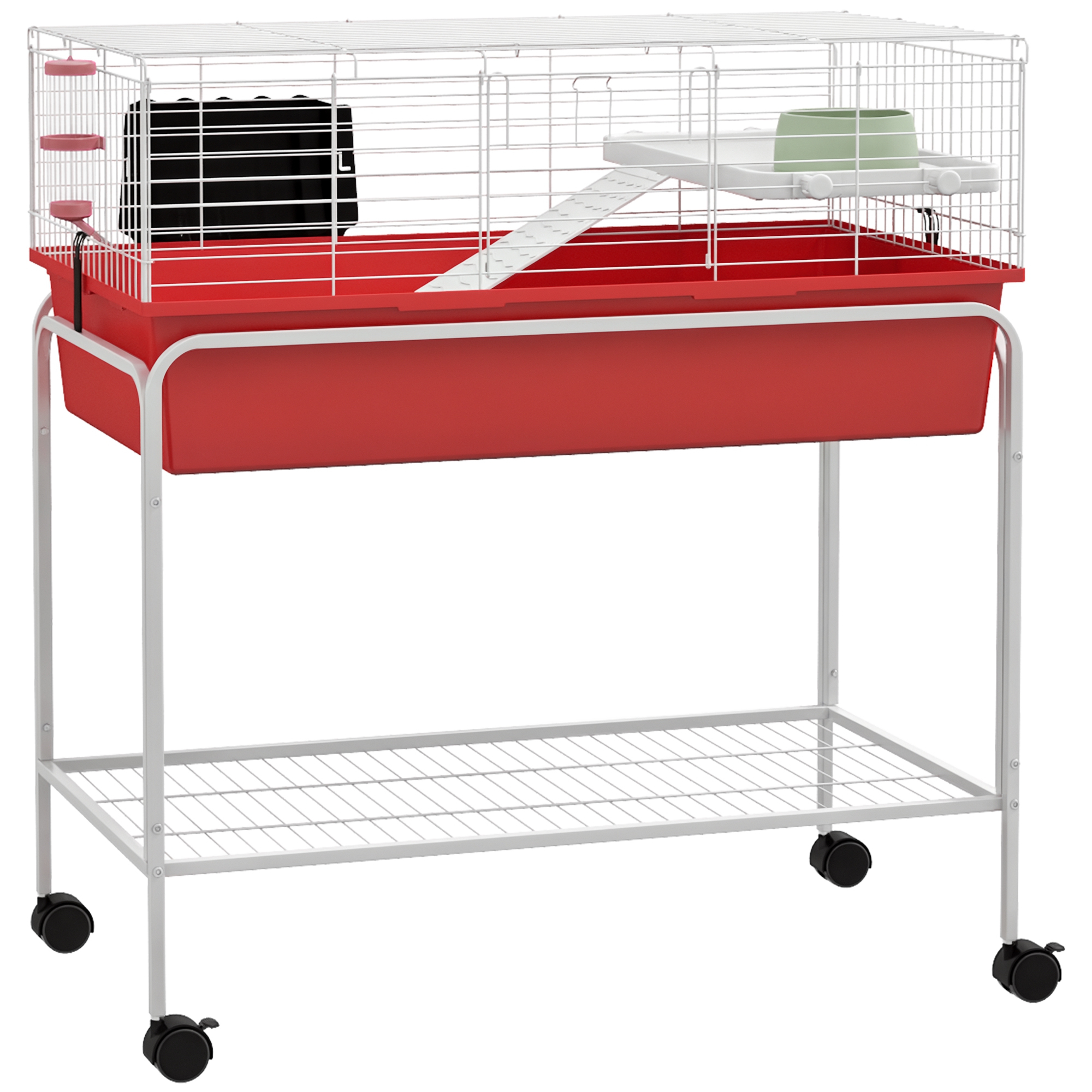 Two-Story Small Animal Cage Removable from Stand, Pet Habitat with Shelf & Wheels, 33