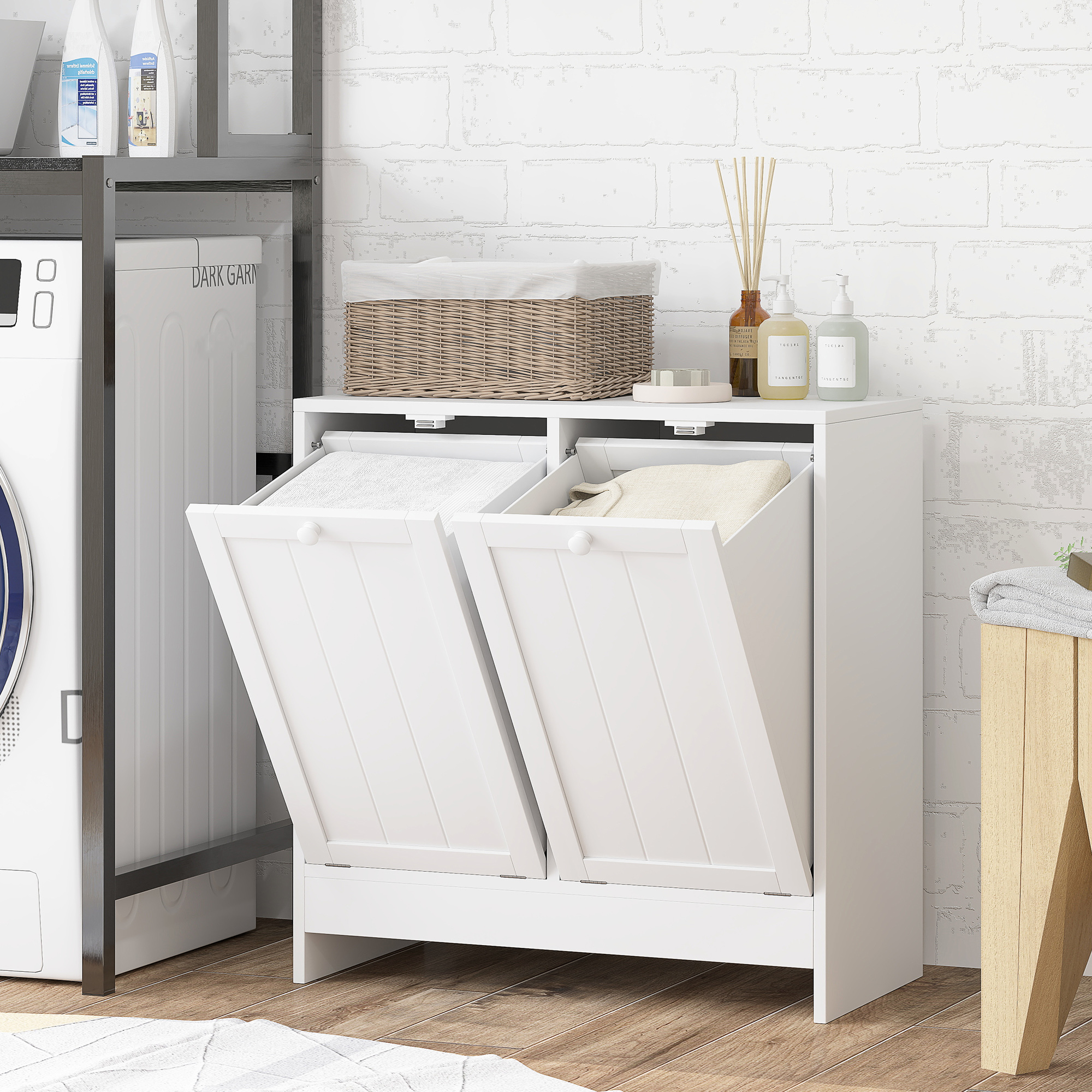 Double Hamper Laundry Storage Cabinet - White (Drop Shipping Only, Not for Amazon)