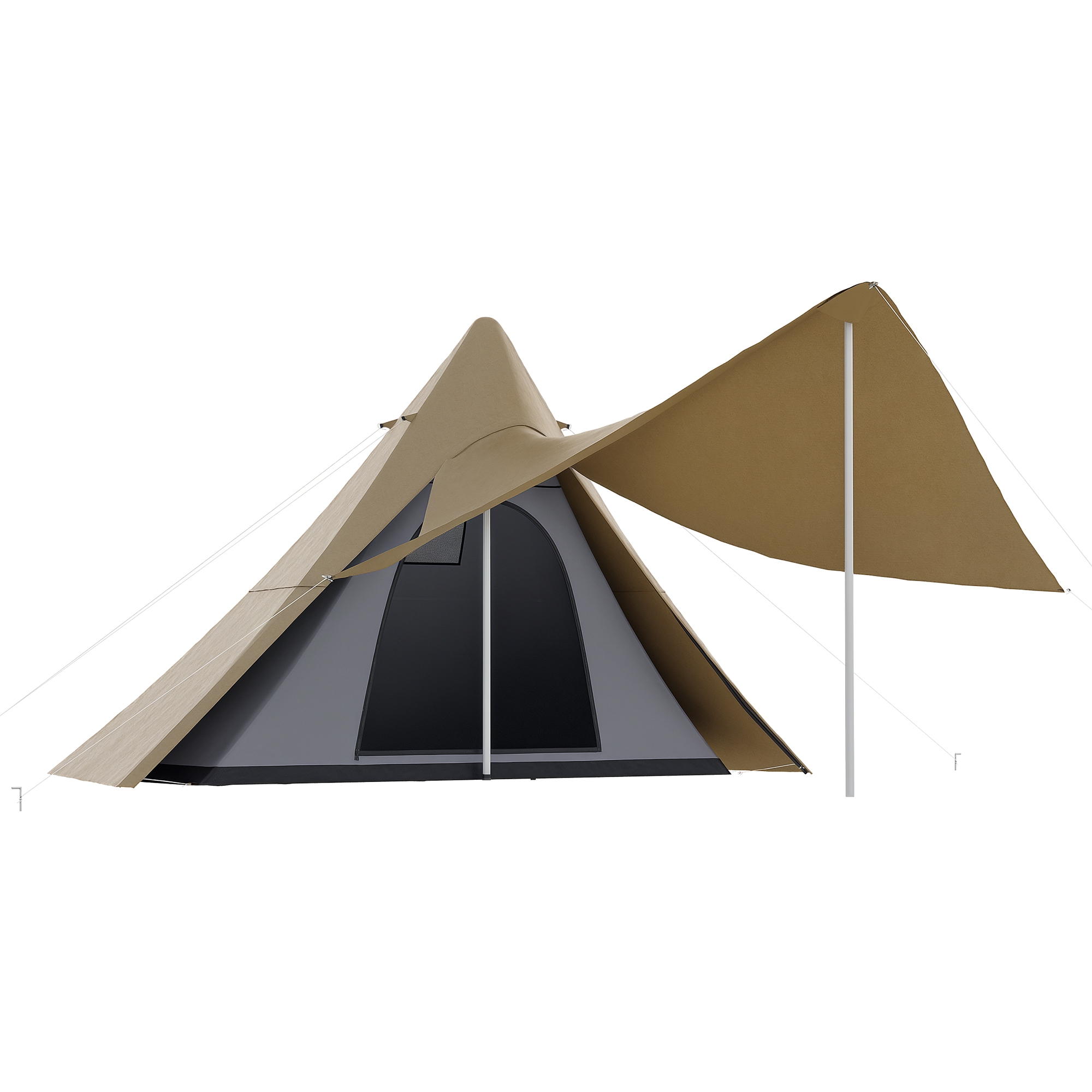 15.4'x15.4'x8.5' Teepee Tent, Waterproof Camping Tent with Porch Area, Floor and Carry Bag, for 2-3 Person Outdoor Backpacking Camping Hiking, Coffee (Drop Shipping Only, Not for Amazon)