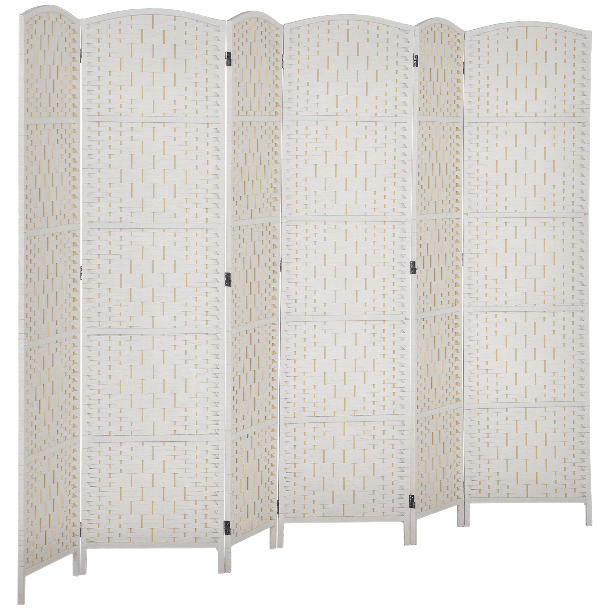 Room Divider, 6 Panel Folding Privacy Screen, 6FT Tall Portable Weave Partition Wall Divider for Bedroom, White (Drop Shipping Only, Not for Amazon)