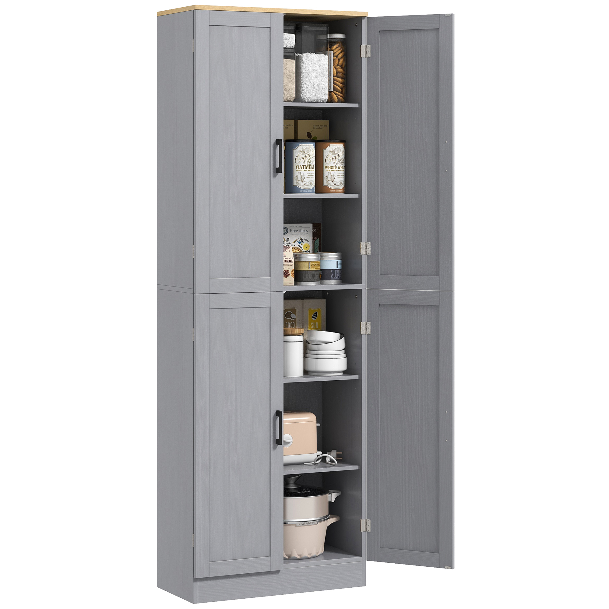 Freestanding Kitchen Pantry, 4-Door Kitchen Pantry Cabinet with Adjustable Shelves and Doors, Distressed Black (Drop Shipping Only, Not for Amazon)