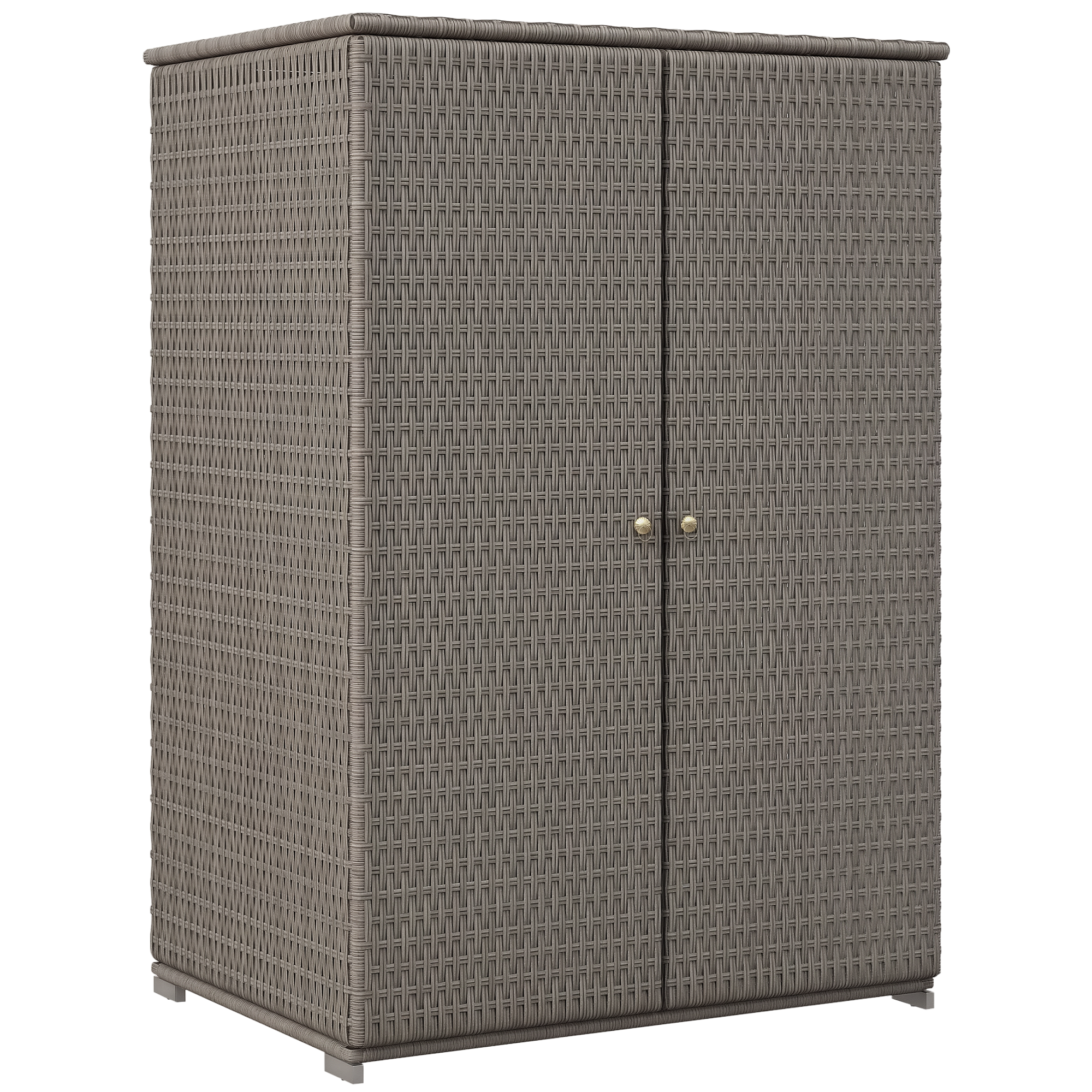 Outdoor Storage Cabinet with Shelves, Rattan Pool Towel Storage Cabinet with Removable Shelf & Drawer, Dark Gray (Drop Shipping Only, Not for Amazon)
