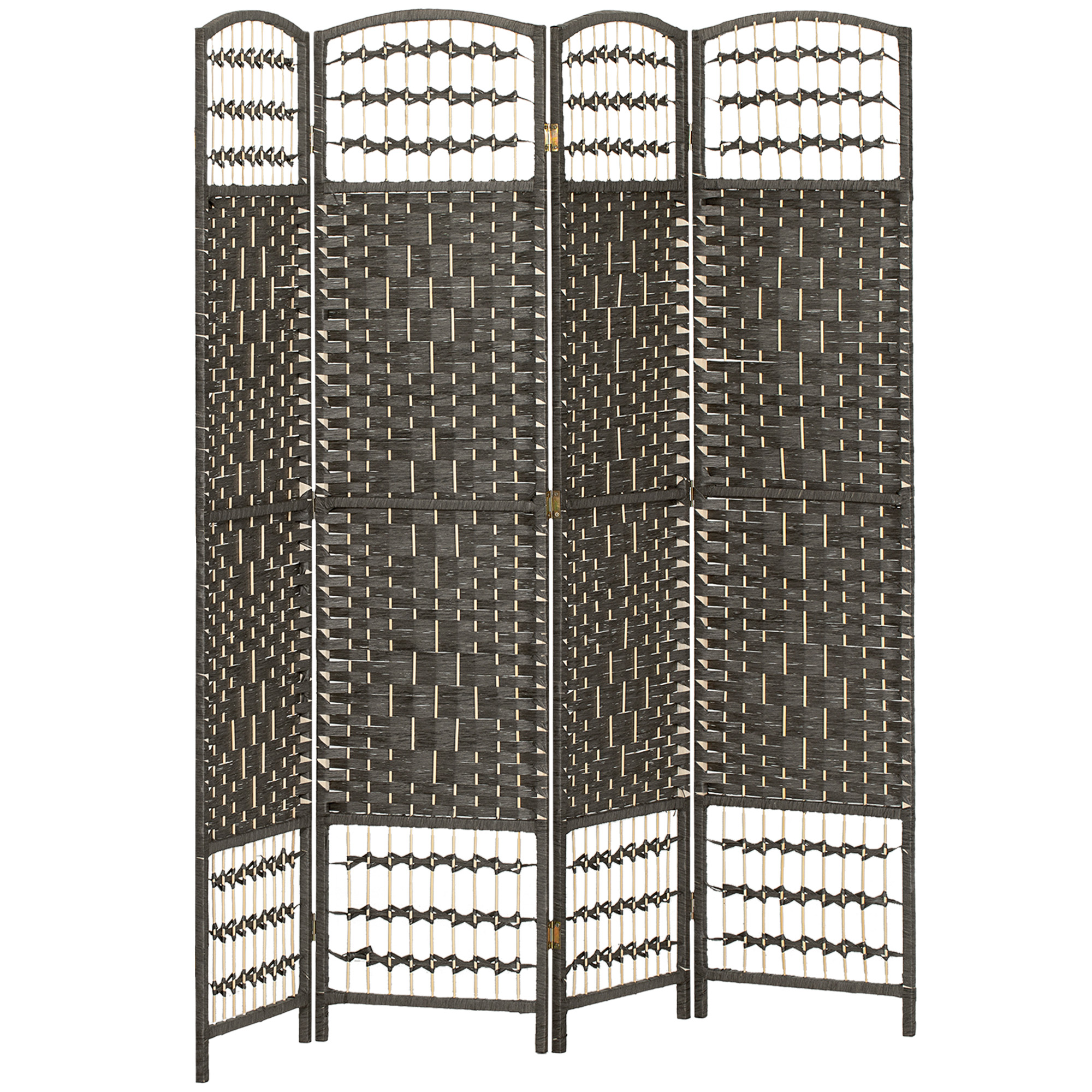 4 Panel Folding Privacy Screen, Room Divider with Pine Wood Frame for Living Room and Office, Dark Grey (Drop Shipping Only, Not for Amazon)
