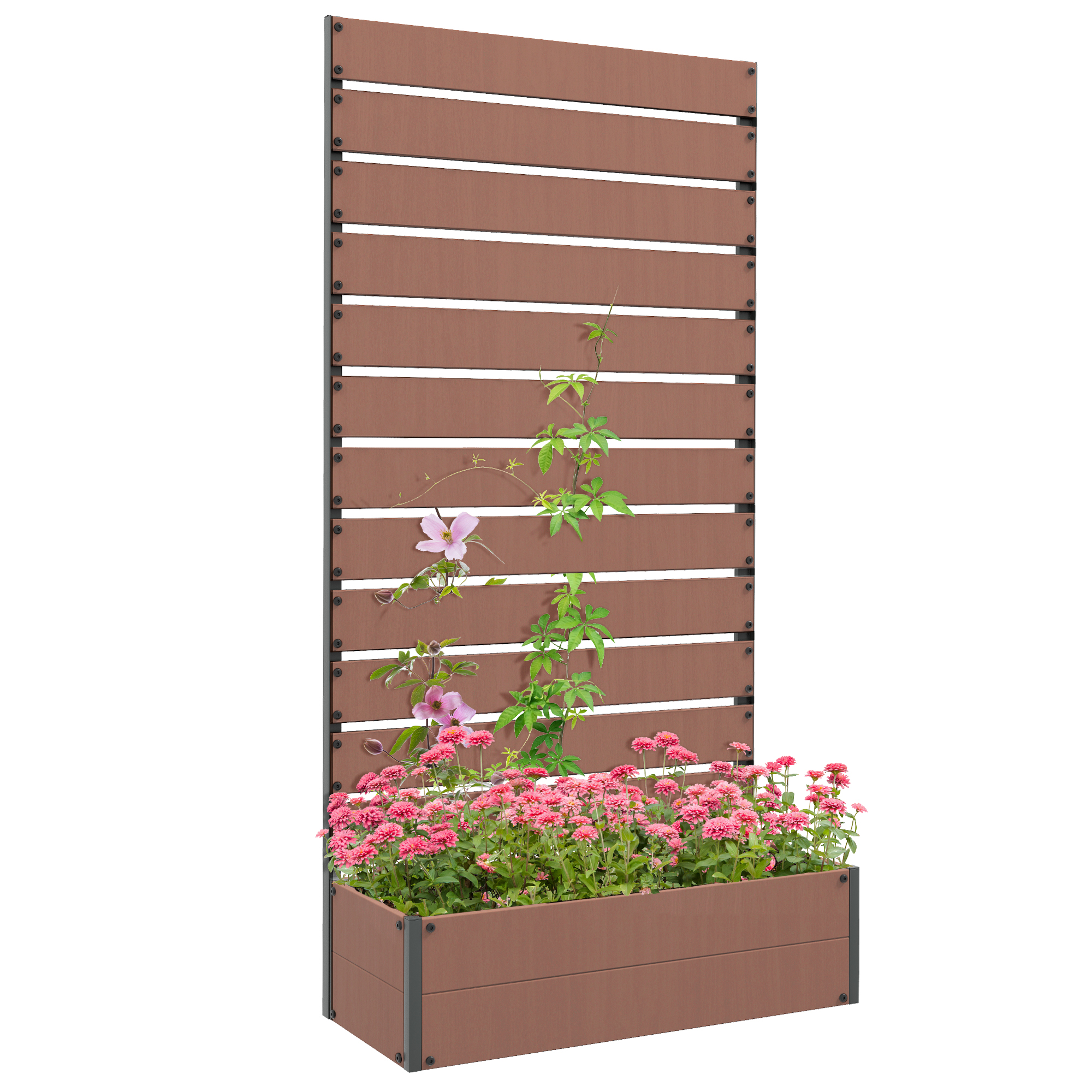 Raised Bed for Garden, Planter with Trellis for Climbing Plants, Vines, Planter Box with Drainage Gap, Black (Drop Shipping Only, Not for Amazon)