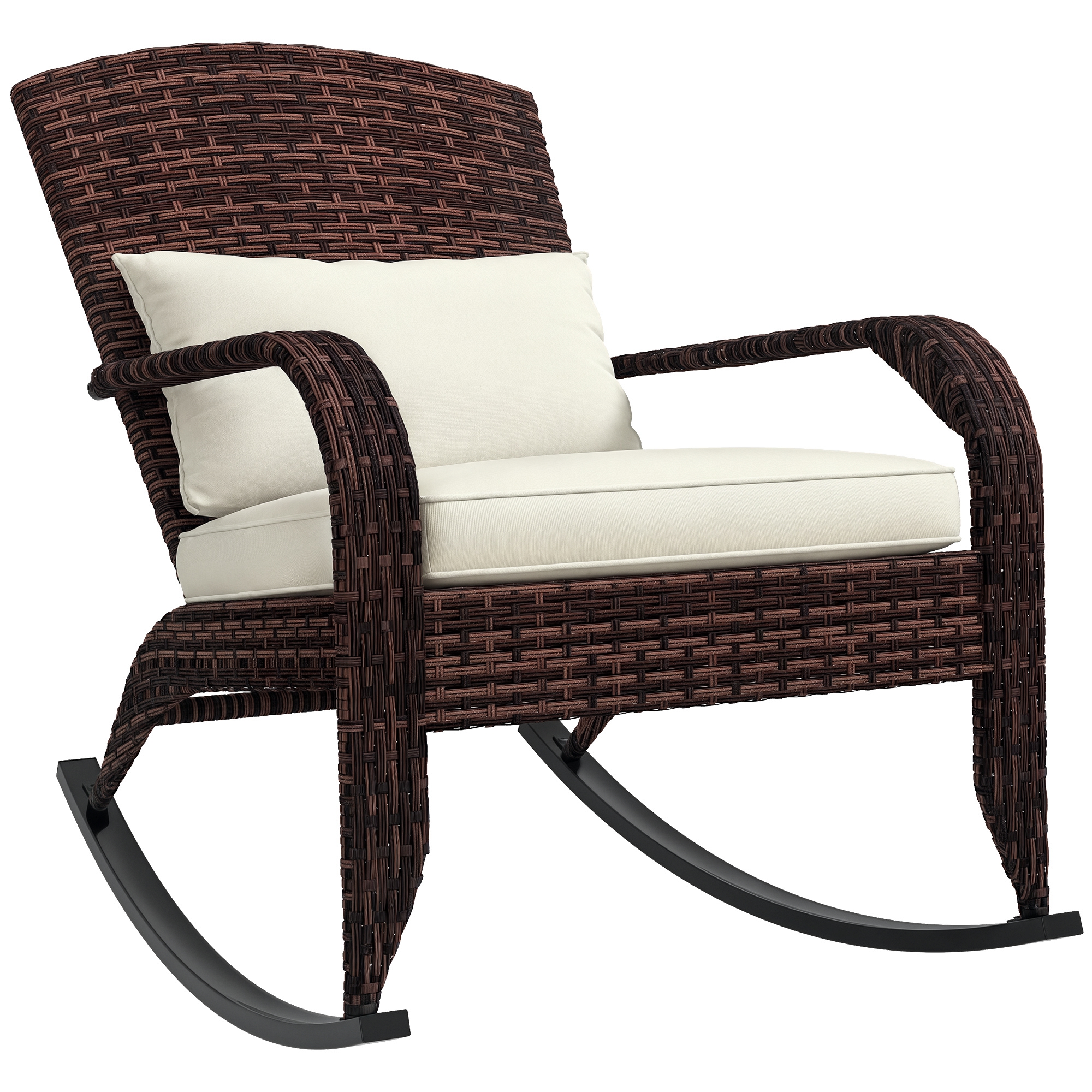Adirondack Chair, Outdoor Wicker Rocking Chair with High Back, Seat Cushion, and Pillow for Porch, Balcony, Cream White (Drop Shipping Only, Not for Amazon)