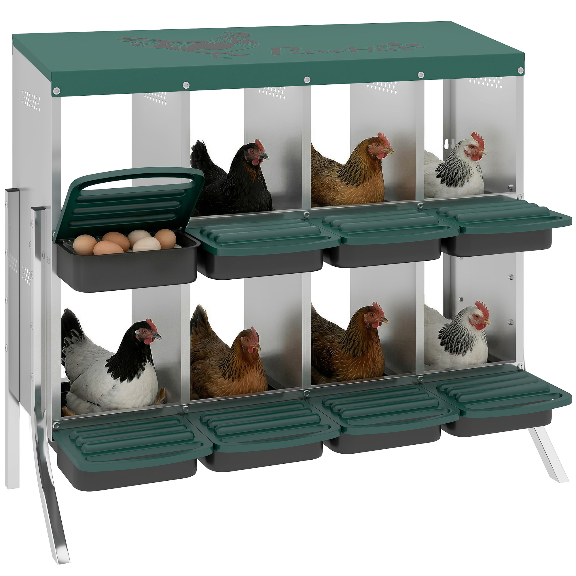 Chicken Nesting Boxes, 8 Compartment Metal Nesting Boxes for Chickens, Two-Tier Egg Laying Boxes with Vented Holes (Drop Shipping Only, Not for Amazon)