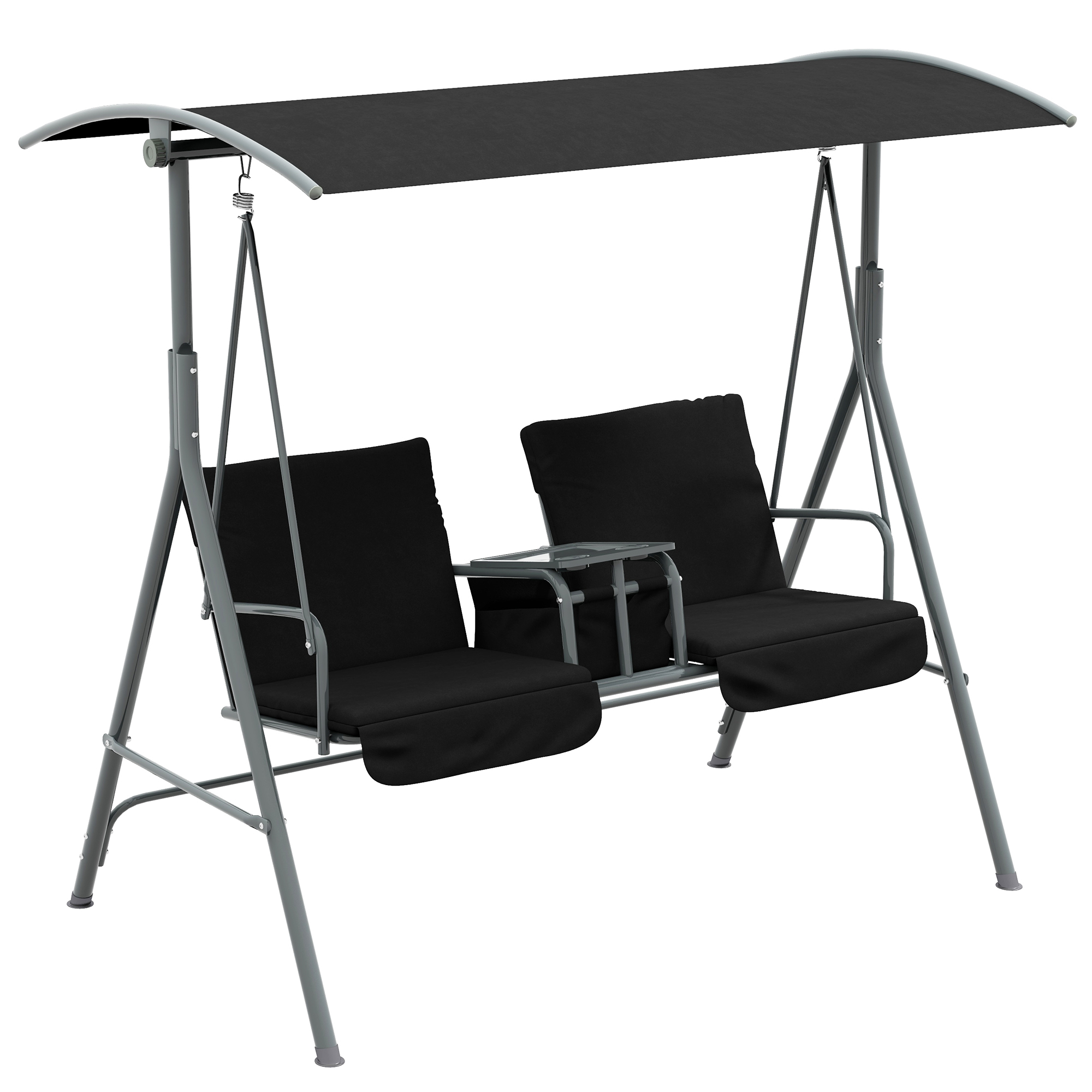 2-Seater Outdoor Porch Swing with Canopy and Table, Patio Swing Chair for Garden, Poolside, Backyard, Dark Blue (Drop Shipping Only, Not for Amazon)