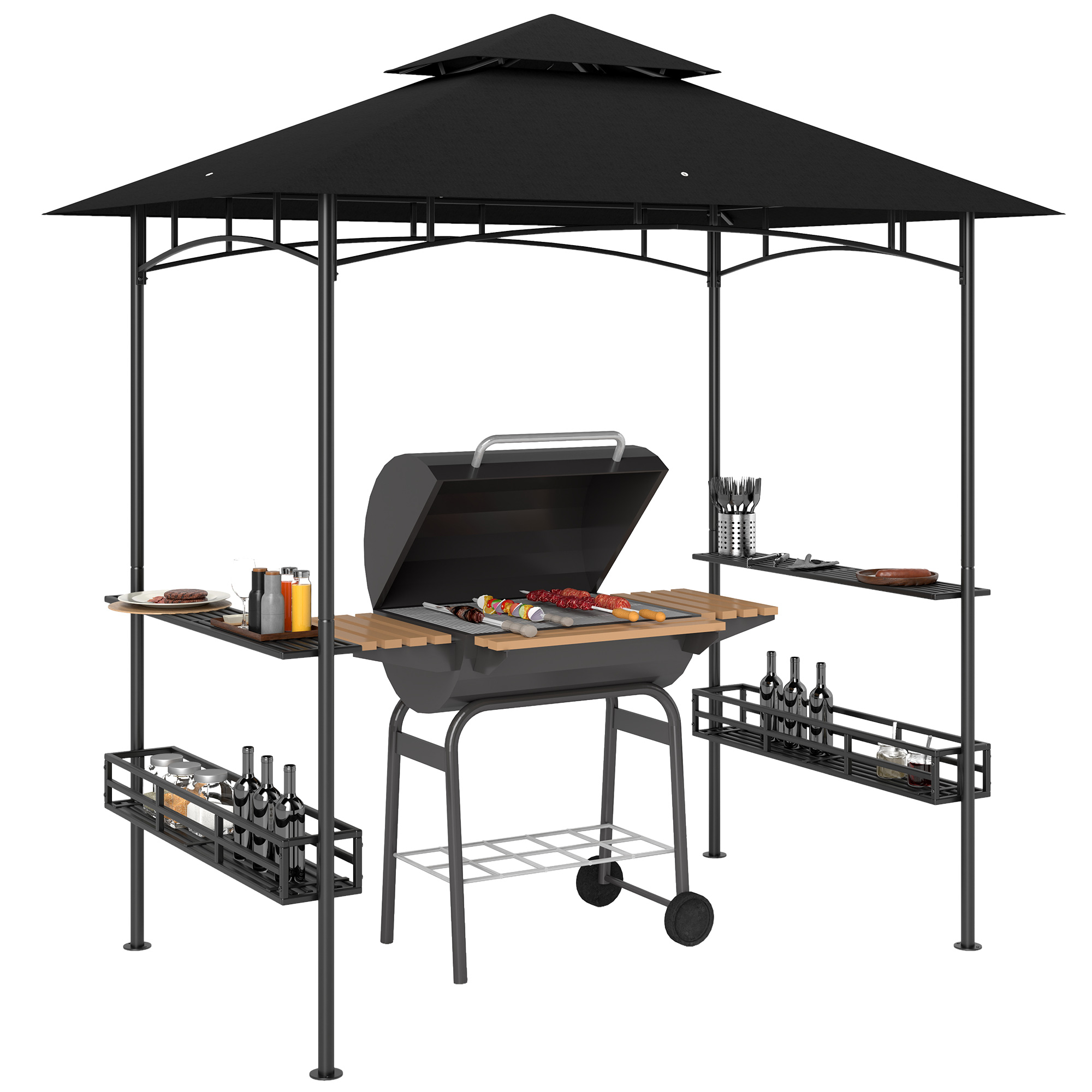 150 x 240cm BBQ Grill Gazebo, with Shelves - Grey (Drop Shipping Only, Not for Amazon)