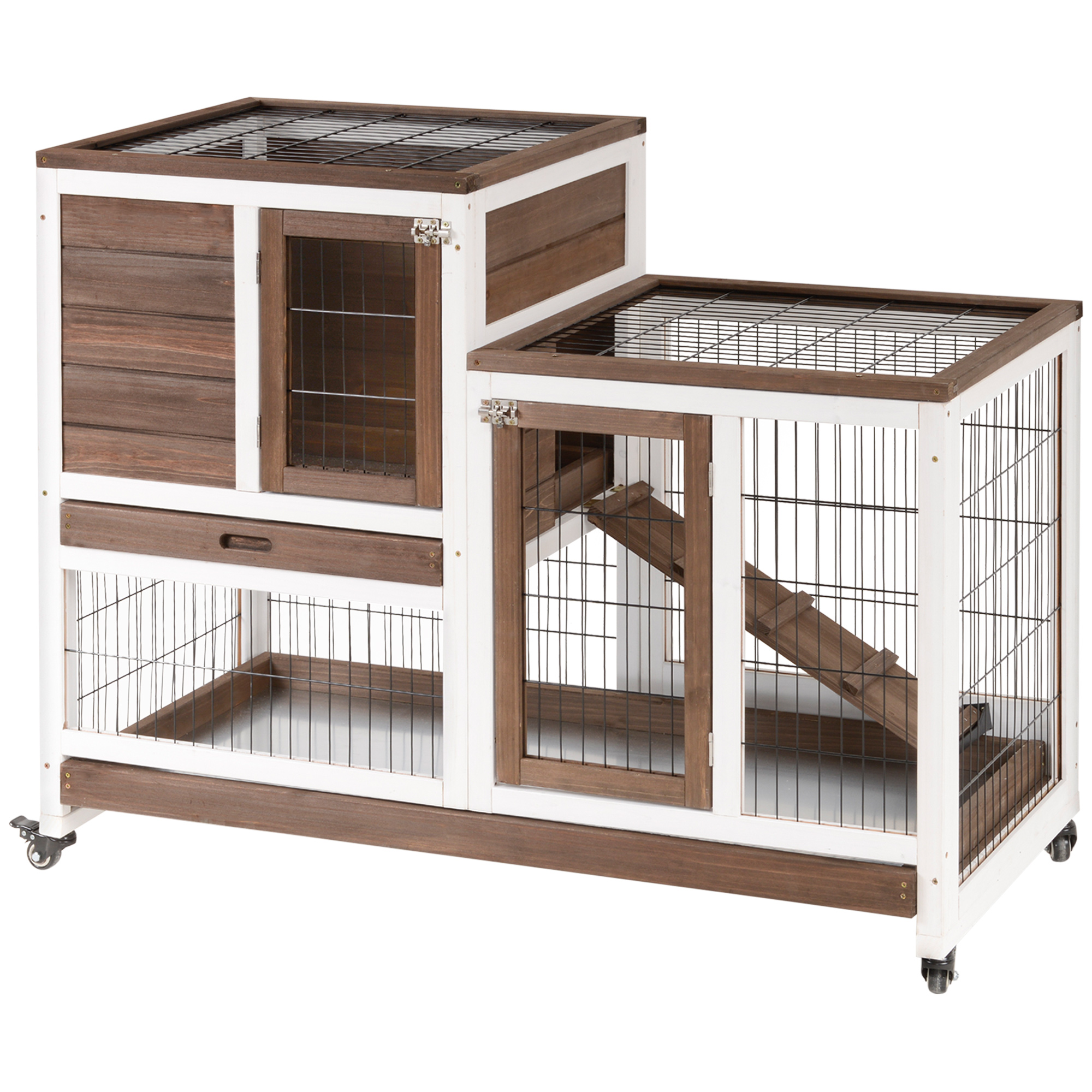 Two-Tier Rabbit Hutch Pet Cage, with Wheels - Brown (Drop Shipping Only, Not for Amazon)