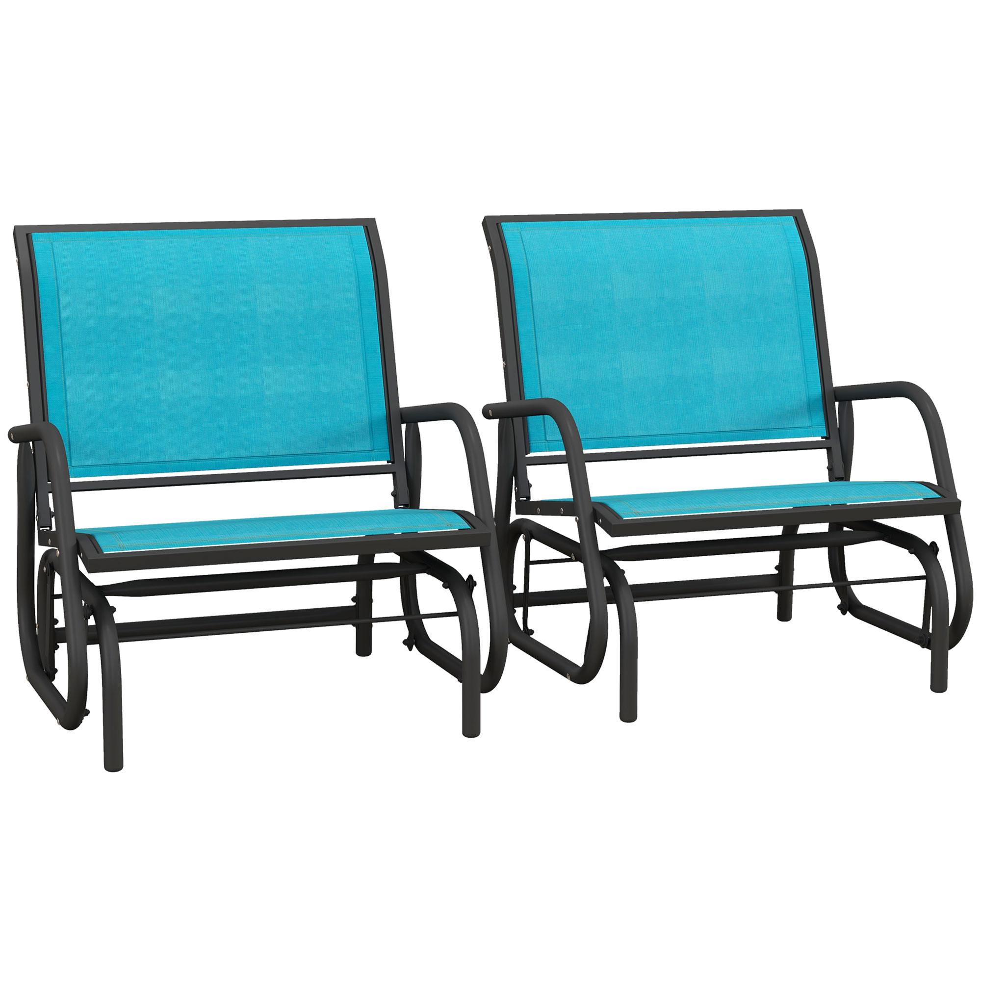 2 Pieces Outdoor Glider Chair, Steel Swing Chai with Curved Armrests for Porch, Garden, Poolside, Balcony, Blue (Drop Shipping Only, Not for Amazon)
