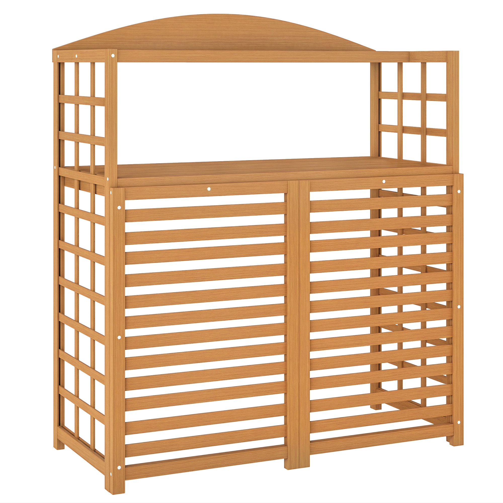 Outdoor Air Conditioner Fence Privacy Screen, Wood AC Fence Potting Table with Shelves for Patio, Light Brown (Drop Shipping Only, Not for Amazon)