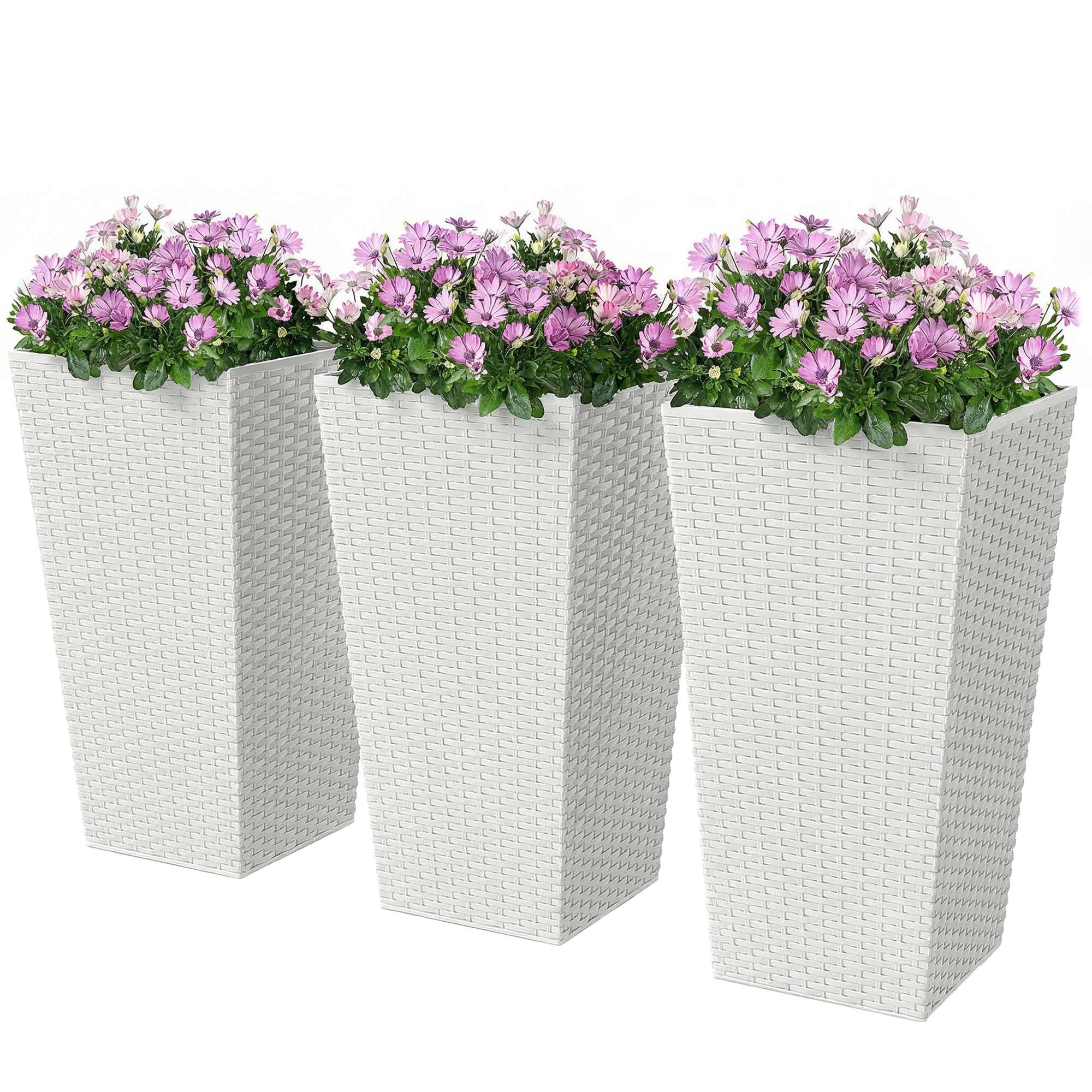 Tall Planters for Outdoor Plants Set of 3, 24 In Taper Planters with Drainage Holes, Rattan Decor Plant Pots, Light Gray (Drop Shipping Only, Not for Amazon)