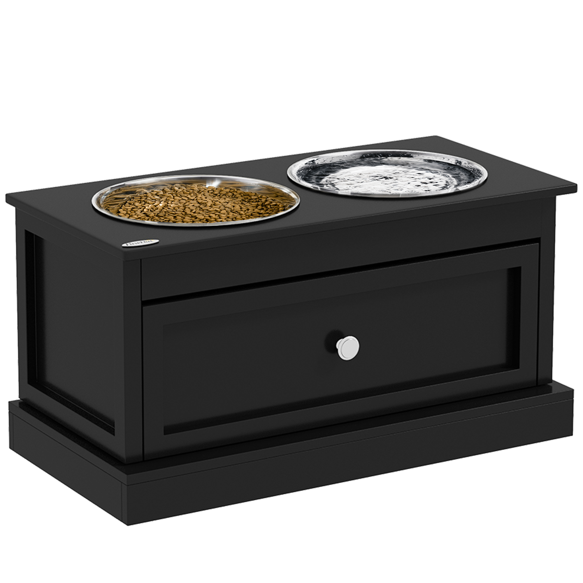Elevated Dog Bowls with Storage Drawer, Raised Dog Bowl Stand Pet Food Bowl Dog Feeding Station, Black (Drop Shipping Only, Not for Amazon)