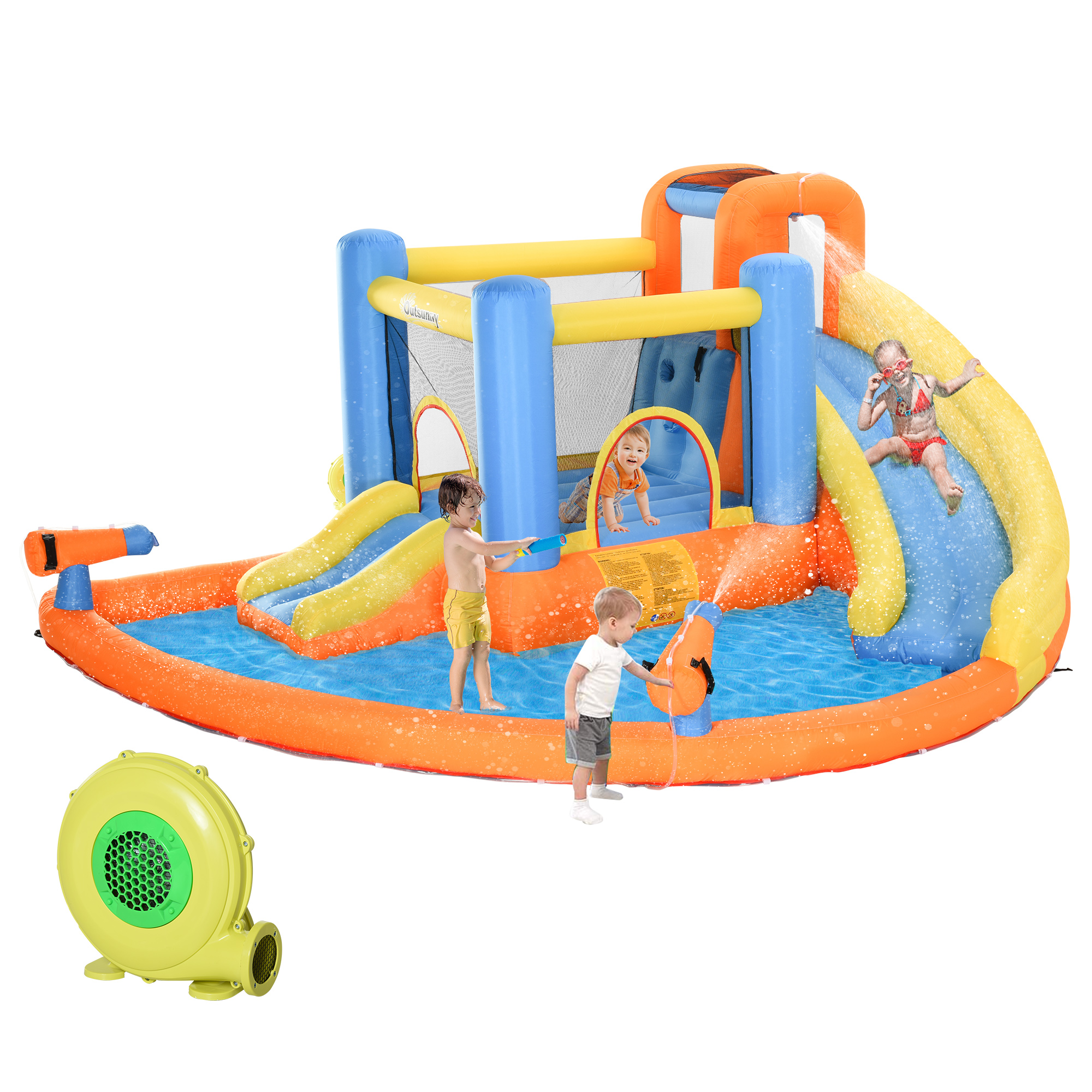 5-in-1 Kids Inflatable Bounce House Jumping Castle with Water Pool, Slide, Climbing Walls & 2 Water Guns (Drop Shipping Only, Not for Amazon)