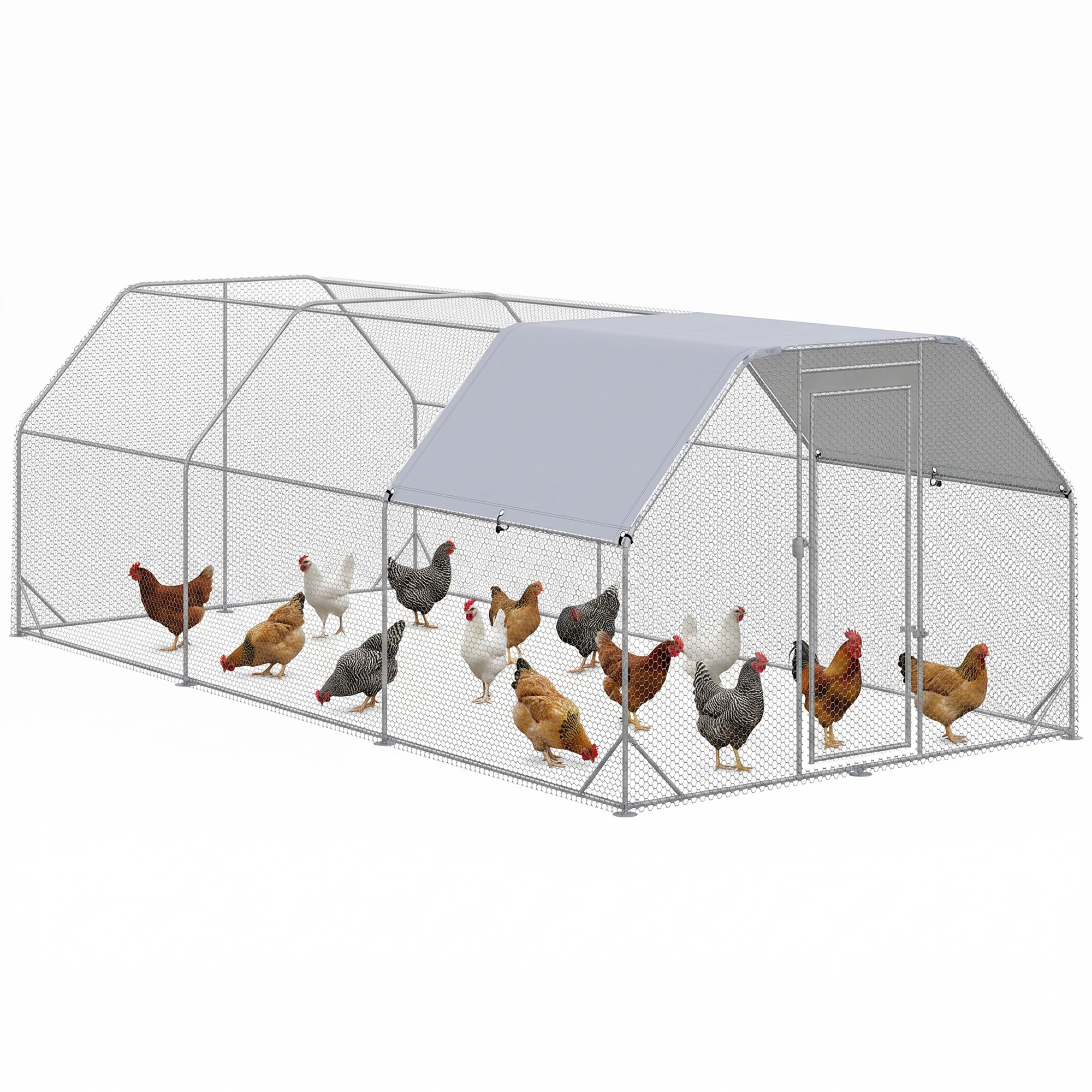 9.2' x 18.7' x 6.4' Large Chicken Coop Metal Chicken Run with Waterproof and Anti-UV Cover, Flat Shaped Walk in Fence Cage Hen House for Outdoor and Yard Farm Use, 1