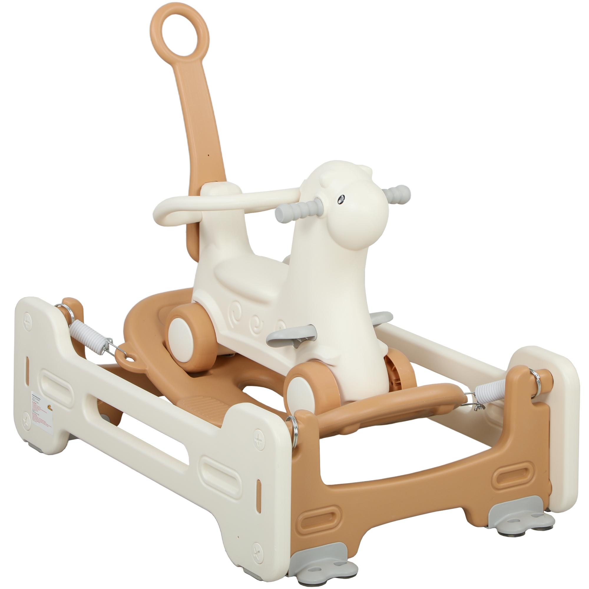 5 in 1 Kids Rocking Horse with Detachable Base, Safety Guardrails, Footrests, Push Handle for Ages 1-3, Brown (Drop Shipping Only, Not for Amazon)