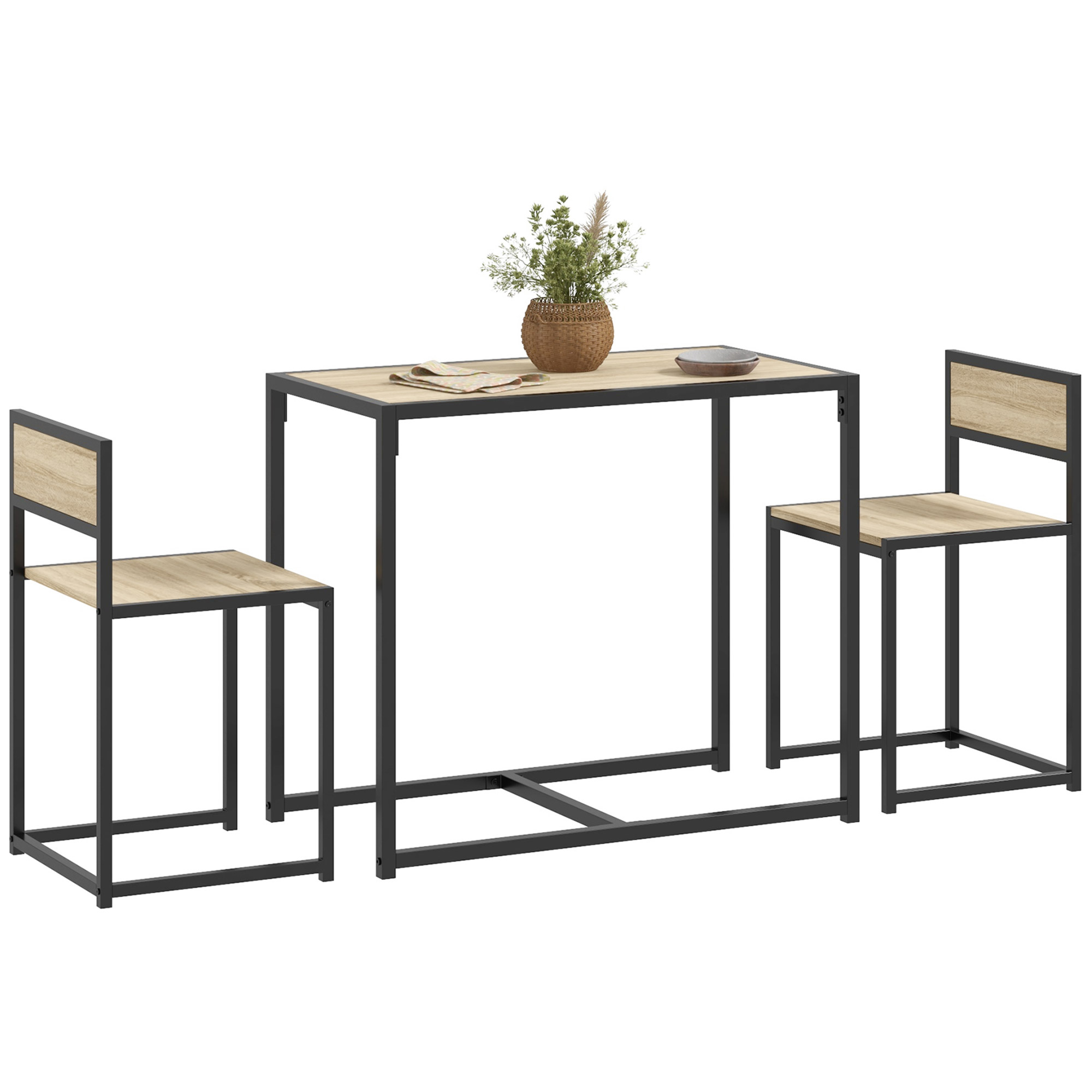 3-Piece Dining Room Set, Industrial Kitchen Table Set with Rectangular Table and 2 Dining Chairs, Oak (Drop Shipping Only, Not for Amazon)