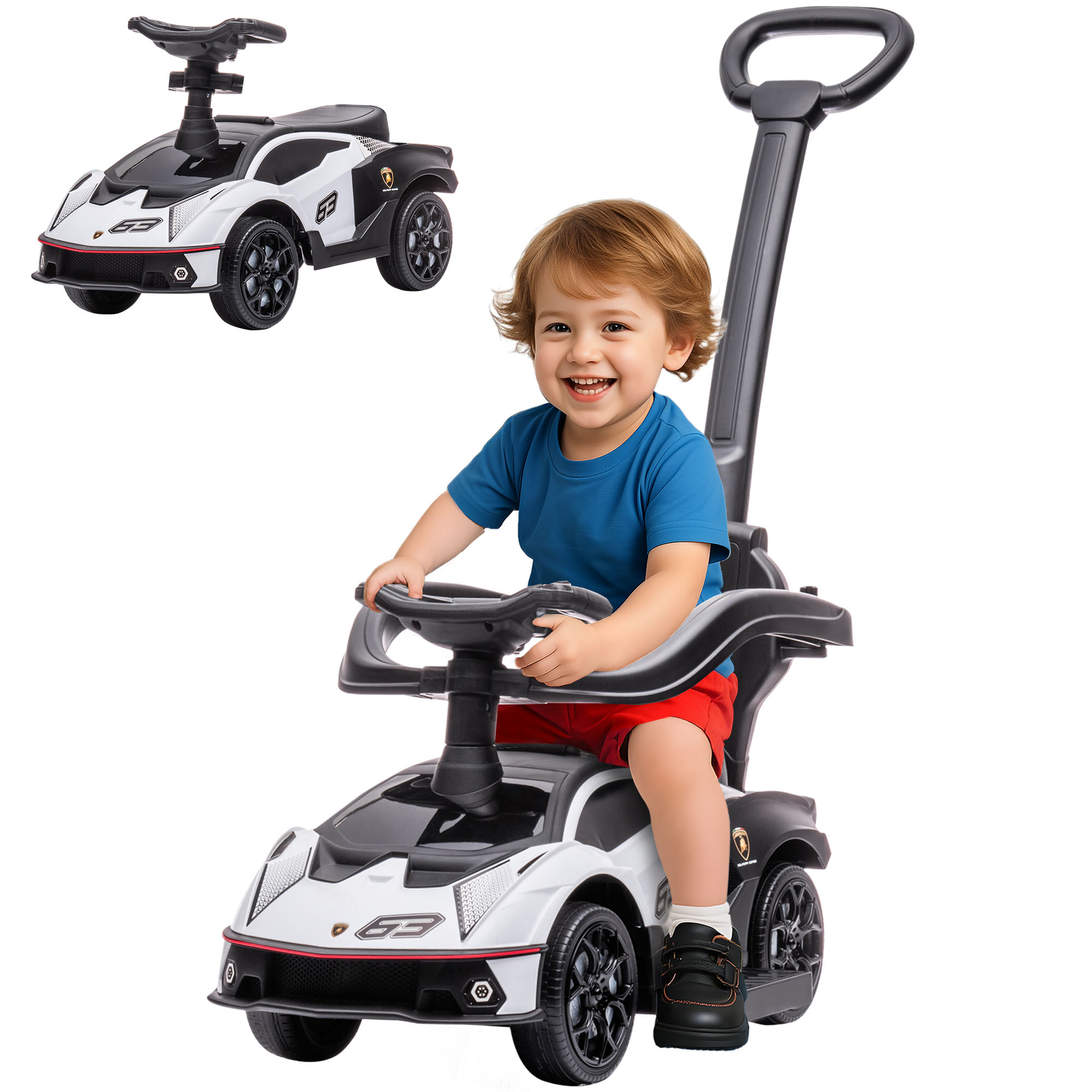 Toddler Push Car, Lamborghini Stroller Walking Car Age for 1-3, White (Drop Shipping Only, Not for Amazon)