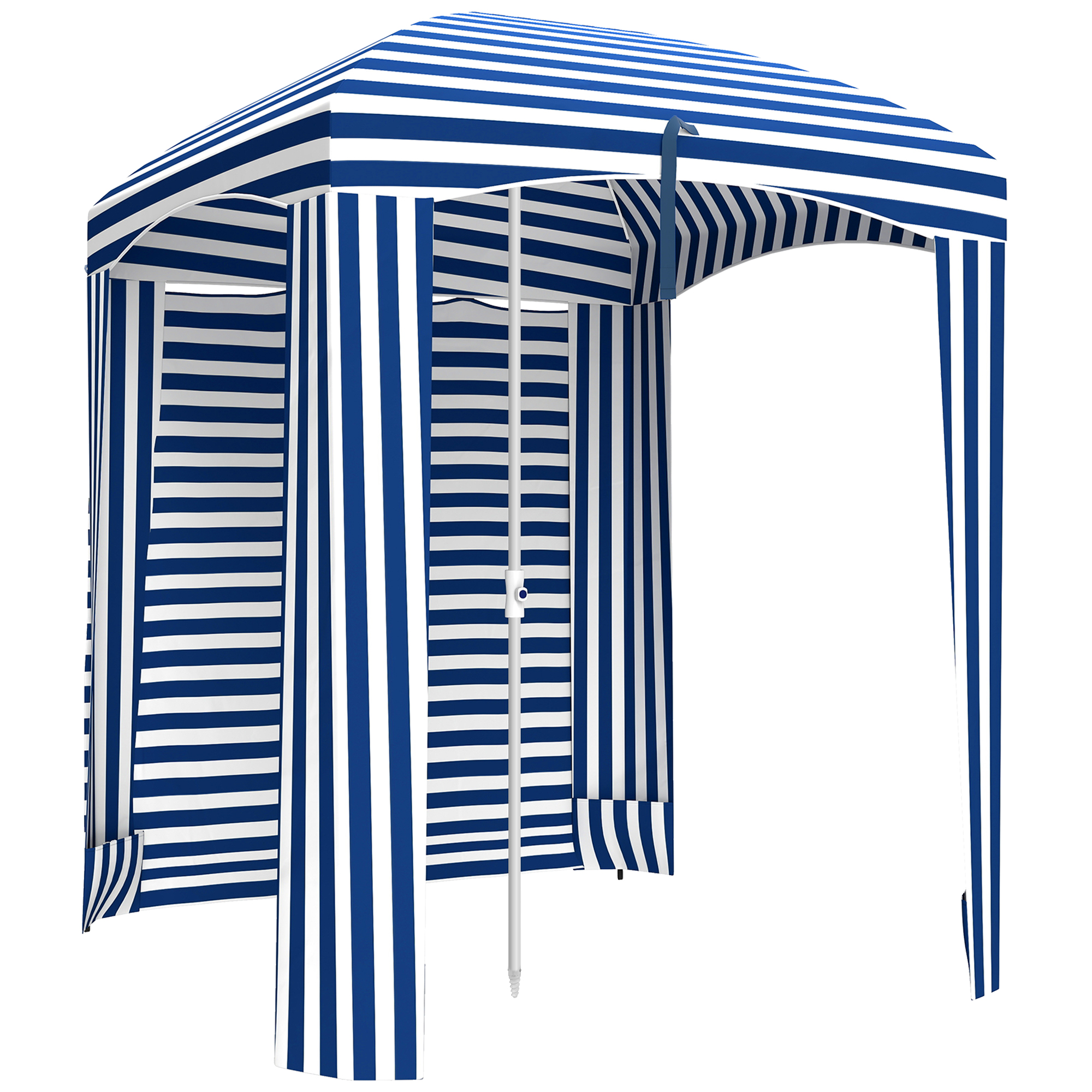 5.8' x 5.8' Cabana Umbrella with Walls, Vents, Ruffles, Carry Bag, Beach Umbrella, Blue White Stripe (Drop Shipping Only, Not for Amazon)