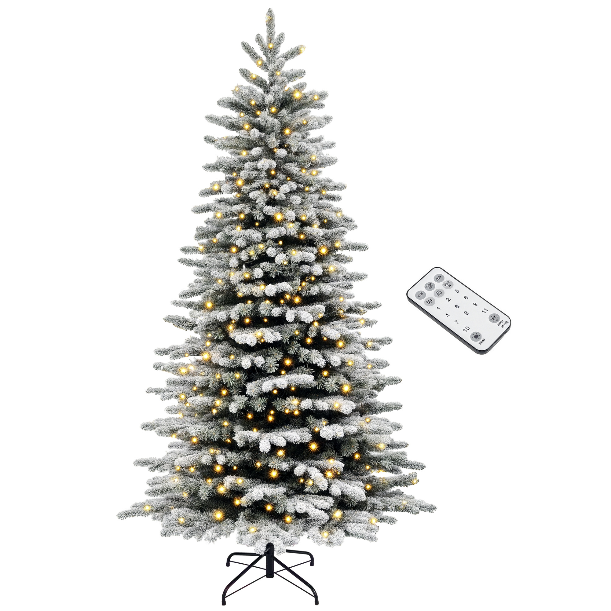6.5ft Snow Flocked Artificial Christmas Tree, Pre-Lit Christmas Tree with 400 LED Lights and 990 Branch Tips, Green (Drop Shipping Only, Not for Amazon)