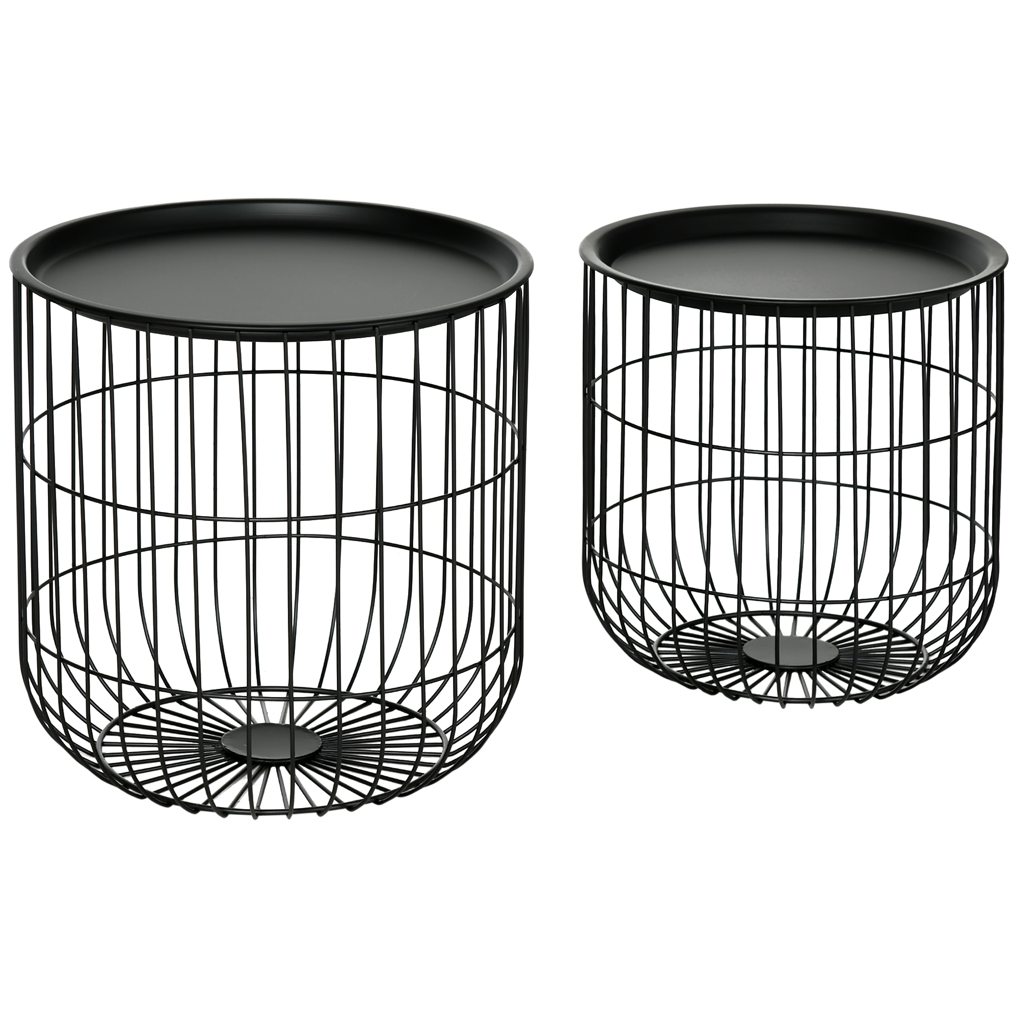 Coffee Table Set, Nest of Coffee Tables with Steel Wired Basket Body and Removable Top for Living Room, Black (Drop Shipping Only, Not for Amazon)
