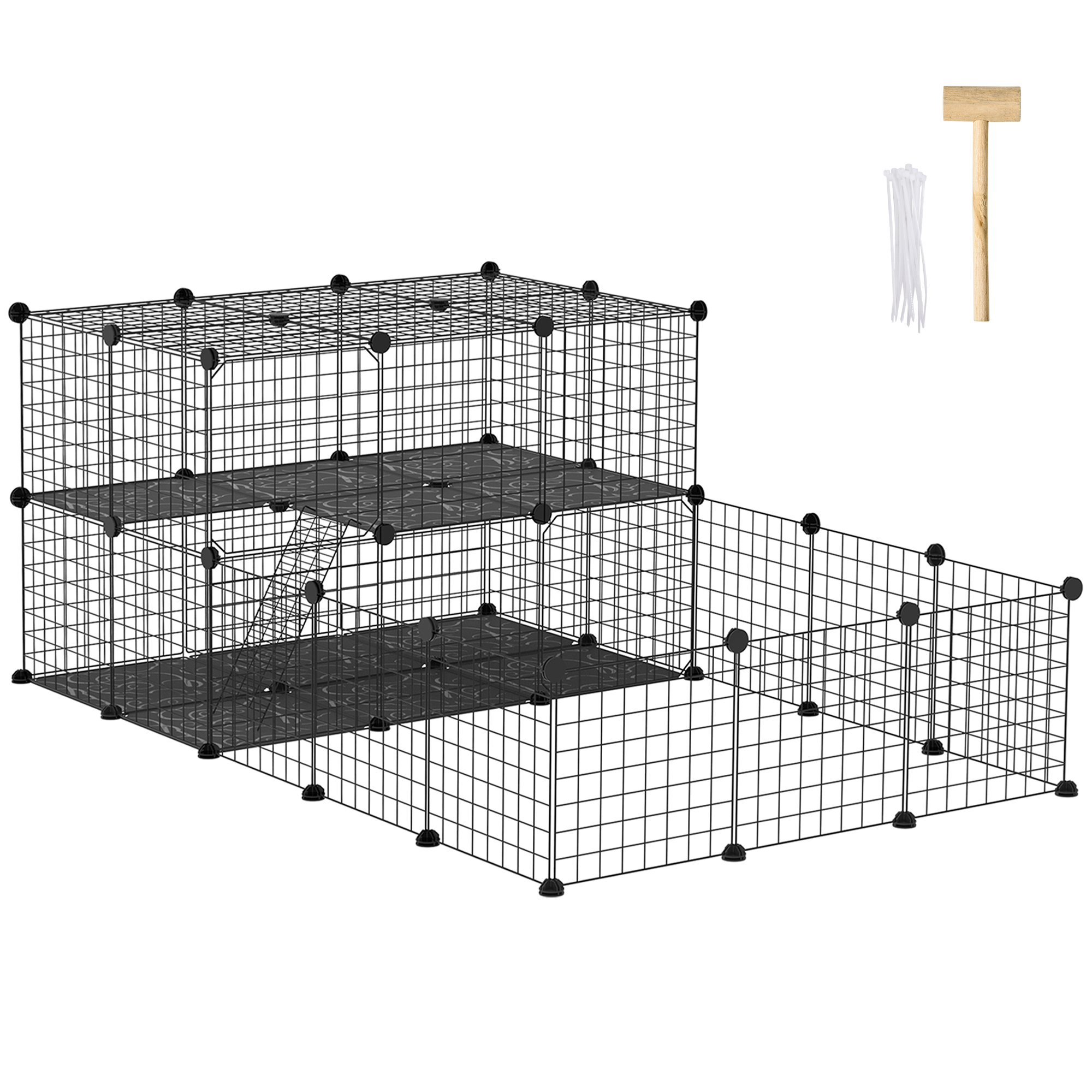 Pet Playpen with Door, Guinea Pigs Metal Mesh Cage for Small Animal, Chinchilla, 175 x 105 x 70 CM, Black (Drop Shipping Only, Not for Amazon)