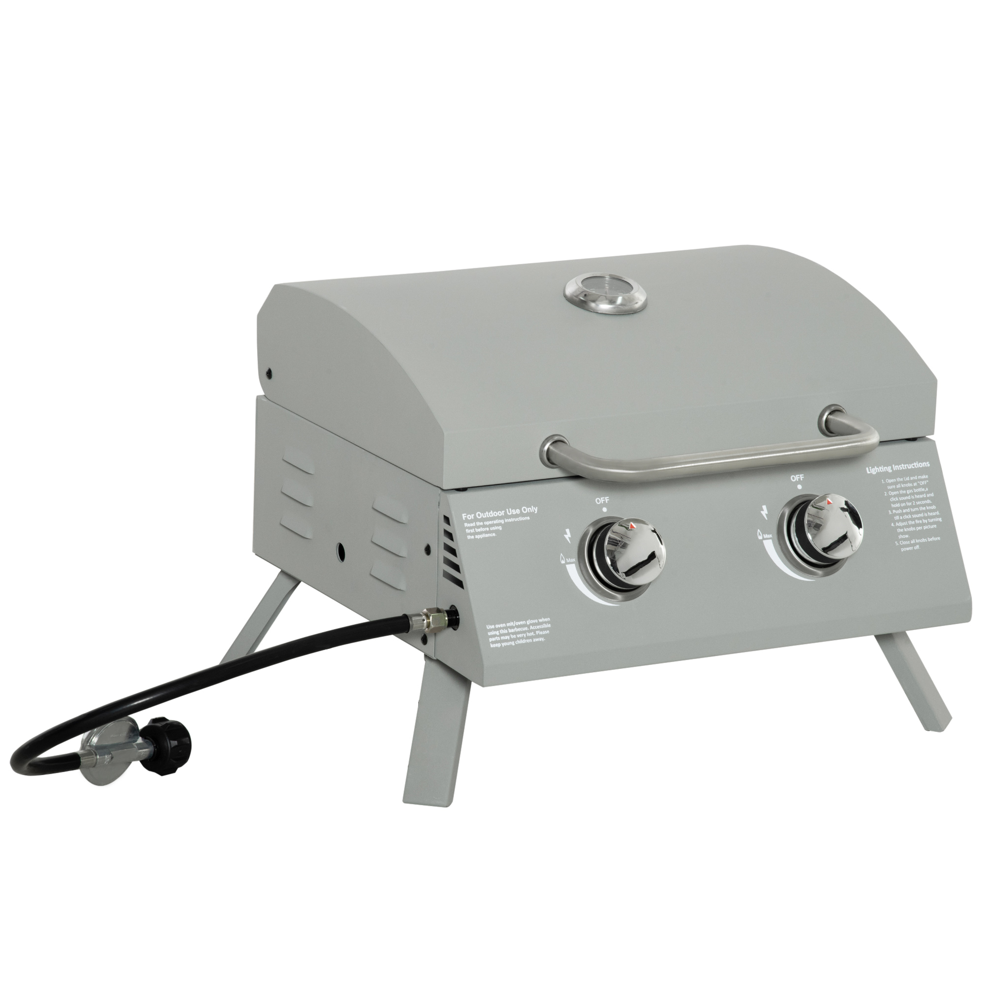 2 Burner Folding Tabletop Gas BBQ Grill w/ Lid, Thermometer, Carbon Steel, Grey (Drop Shipping Only, Not for Amazon)