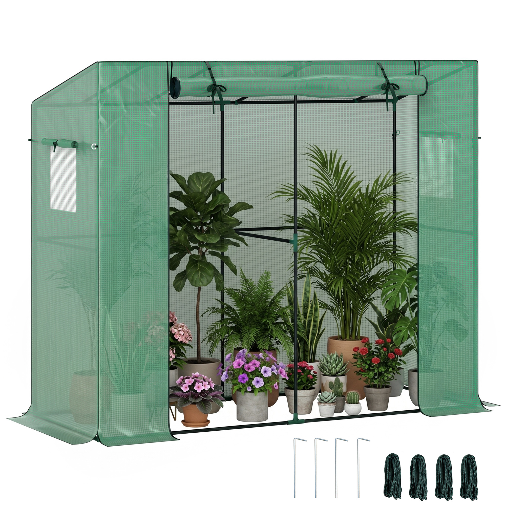 Walk-in Portable Greenhouse Small Greenhouse for Outdoors with UV-resistant PE Cover, 6.6' x 2.5' x 5.6' Green (Drop Shipping Only, Not for Amazon)