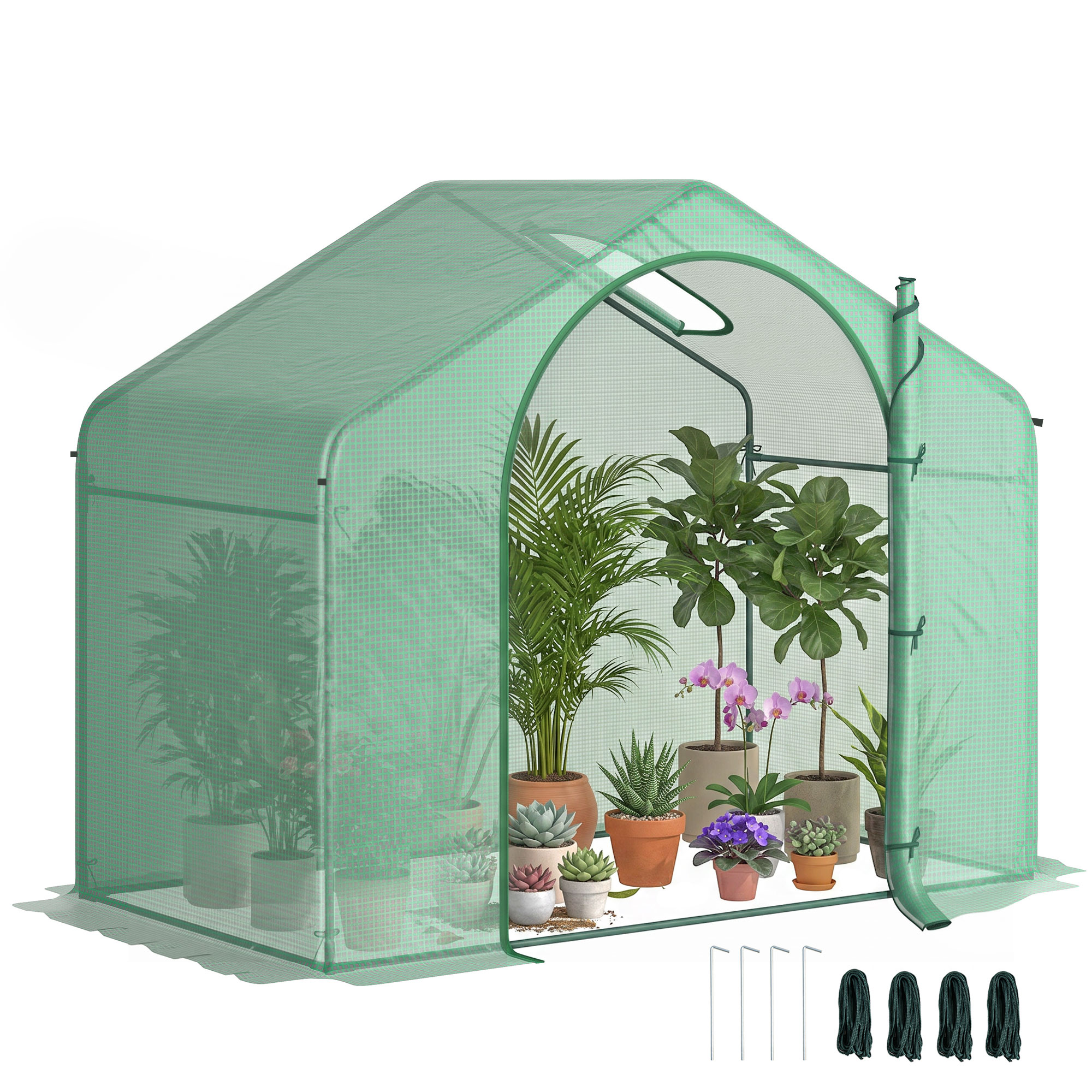 6' x 3' x 5' Portable Walk-in Greenhouse, PE Cover, Steel Frame Garden Hot House, Zipper Door, Top Vent for Flowers, Vegetables, Saplings, Tropical Plants, Green (Drop Shipping Only, Not for Amazon)