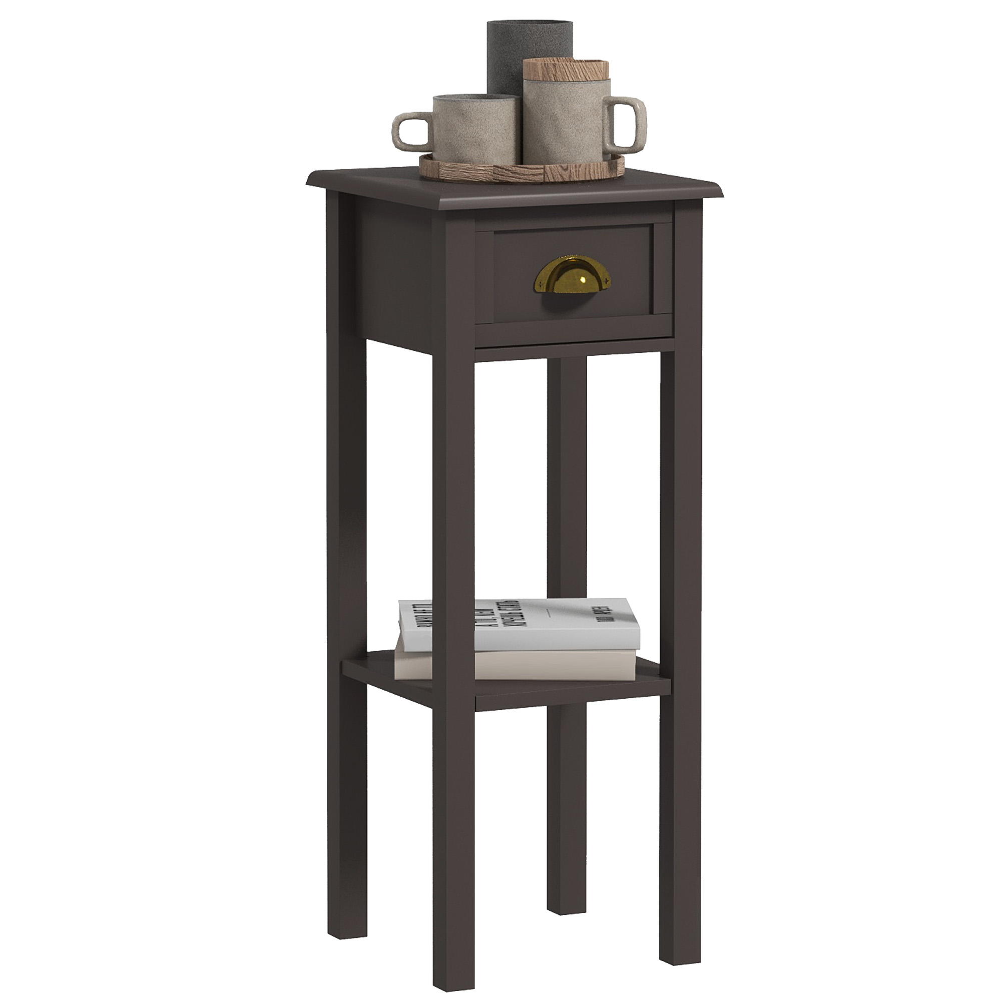2-Tier Side Table with Drawer and Shelf, End Table for Living Room and Hallway, Coffee (Drop Shipping Only, Not for Amazon)