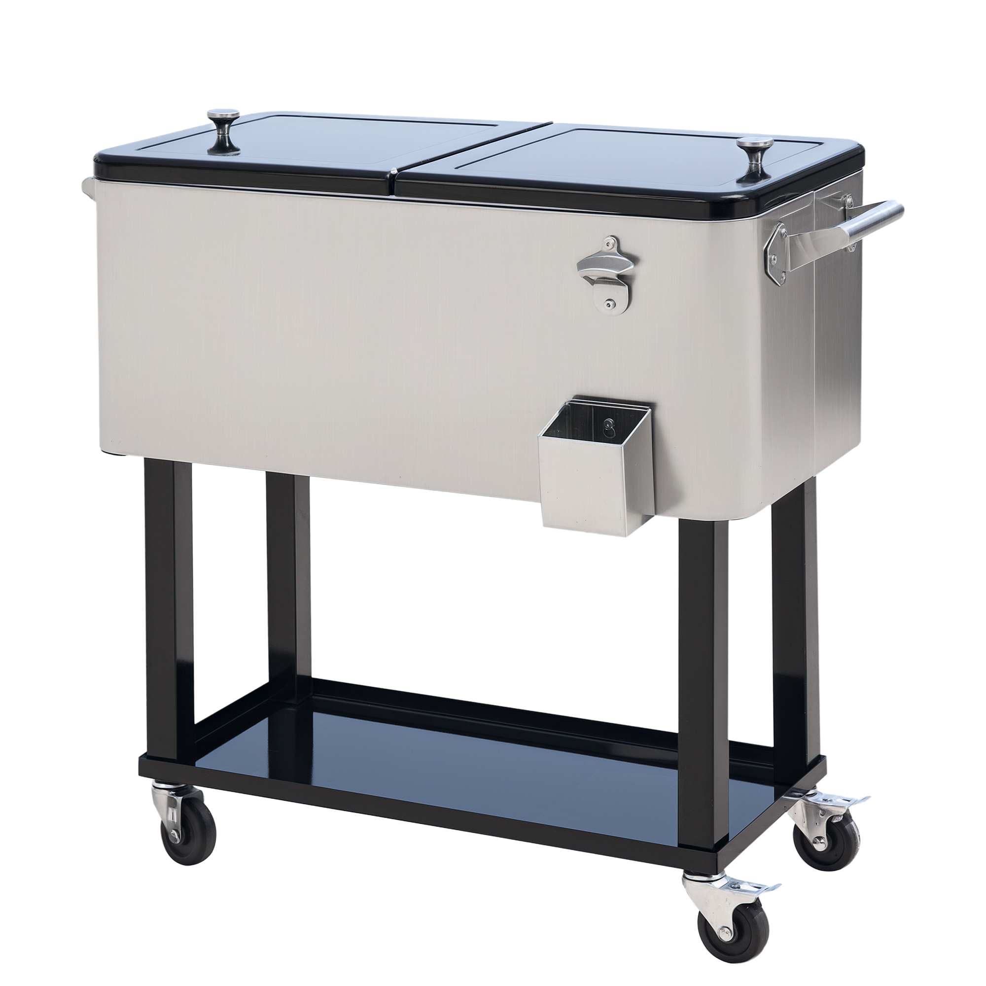 80 QT Rolling Cooling Bins Ice Chest on Wheels Outdoor Stand Up Drink Cooler Cart for Party, Silver (Drop Shipping Only, Not for Amazon)
