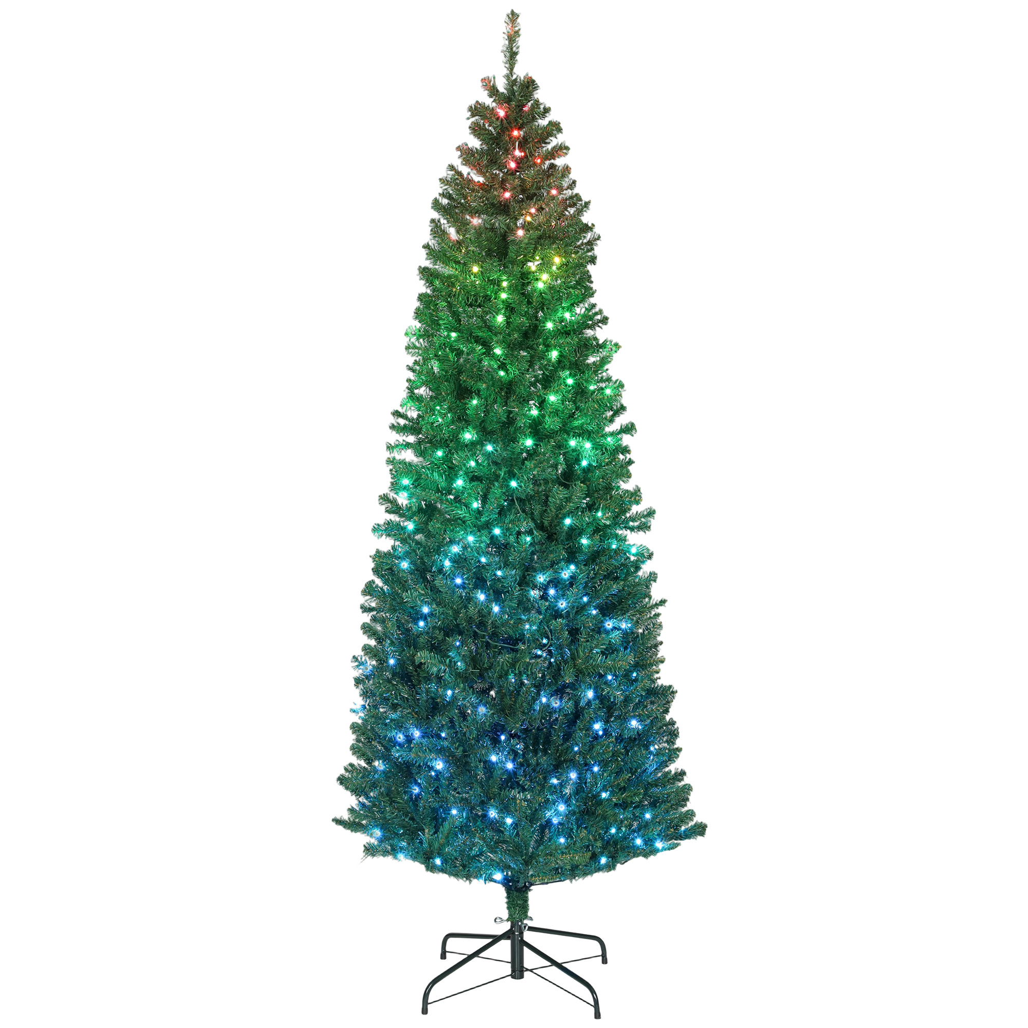7ft Artificial Christmas Tree with Colorful DIY Synchronized Lights, Remote, Hinged Slim Fir with Daily Timer (Drop Shipping Only, Not for Amazon)